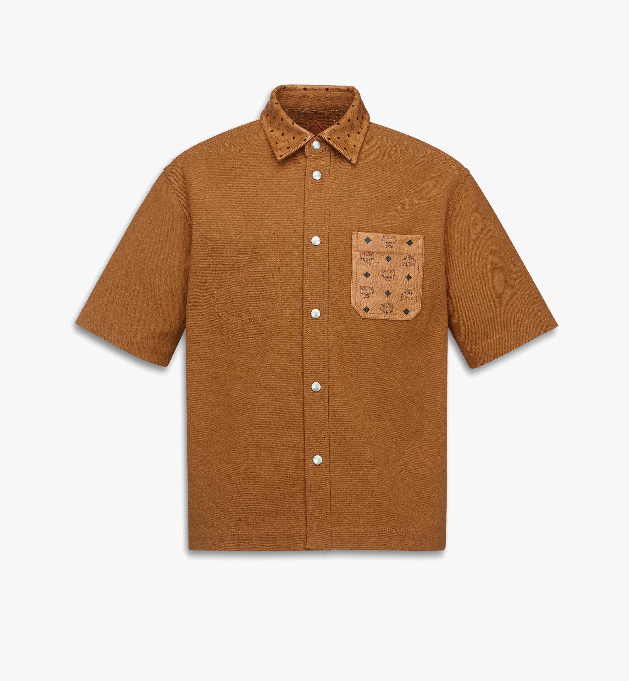 Shirt in Cotton and Monogram Print Leather