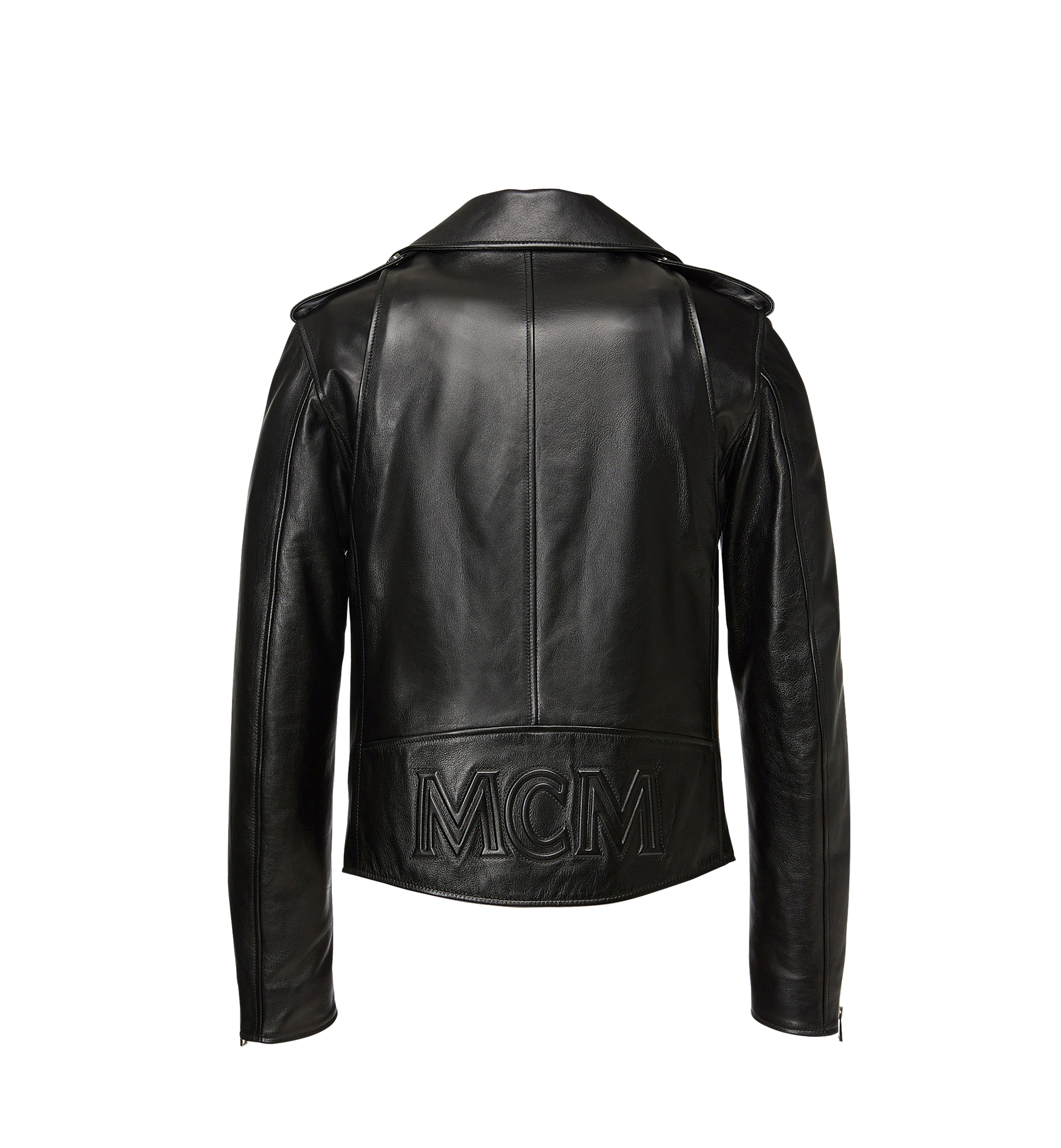 XLarge Men's Embossed Logo Leather Rider Jacket Black MCM® US