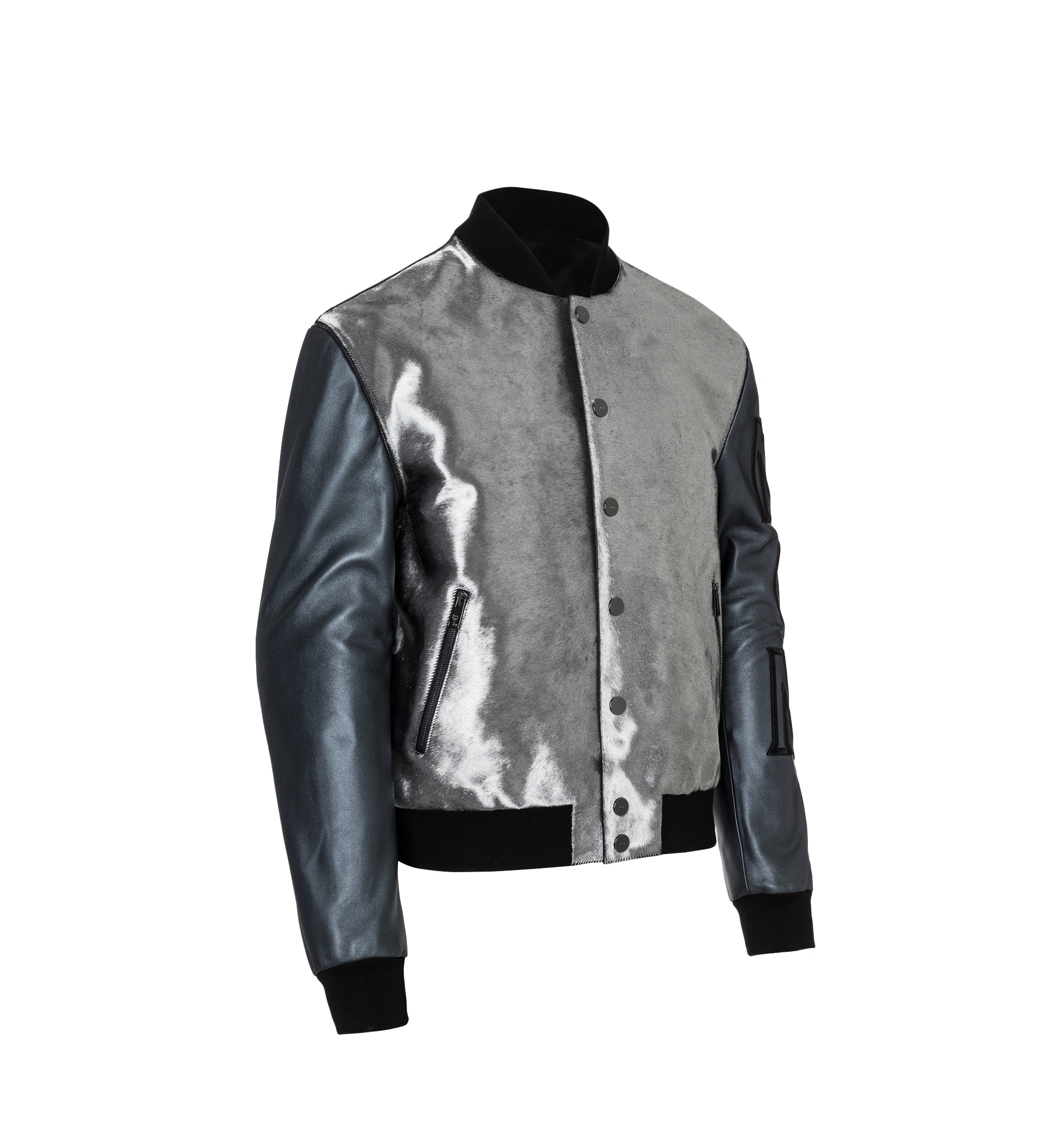 Large Herren Bomberjacke aus Kalbfell-Leder Silver | MCM