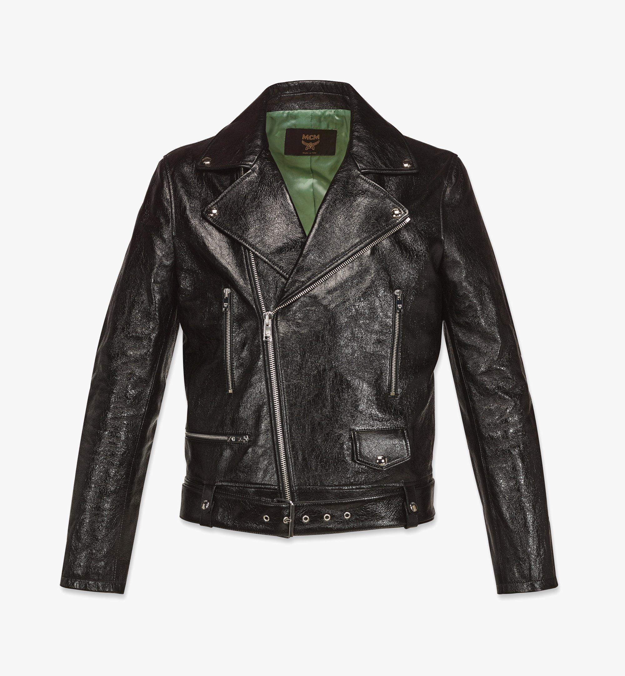 Leather biker jacket with mini monogram print - Men