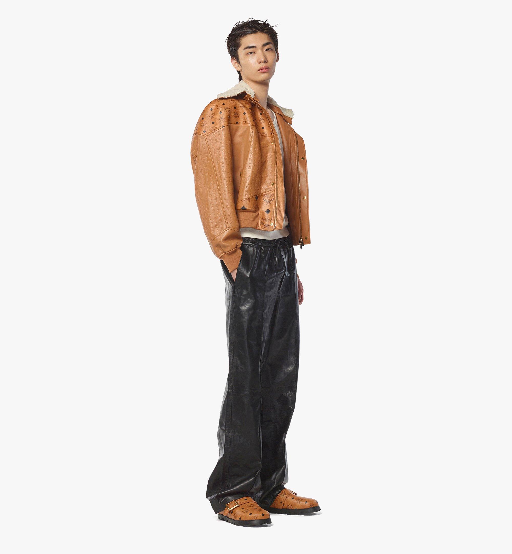 MCM Shearling Bomber Jacket in Visetos Leather Mix Cognac MHJEAMM08CO00M Alternate View 2