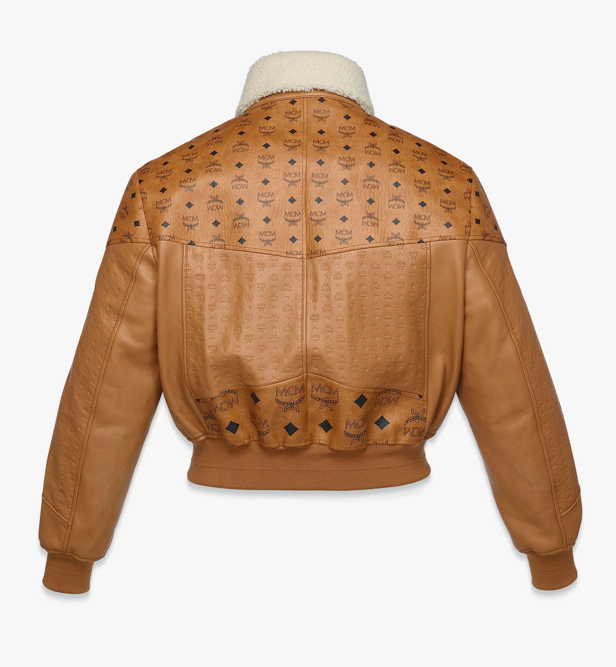 MCM Shearling Bomber Jacket in Visetos Leather Mix Cognac MHJEAMM08CO00S Alternate View 1