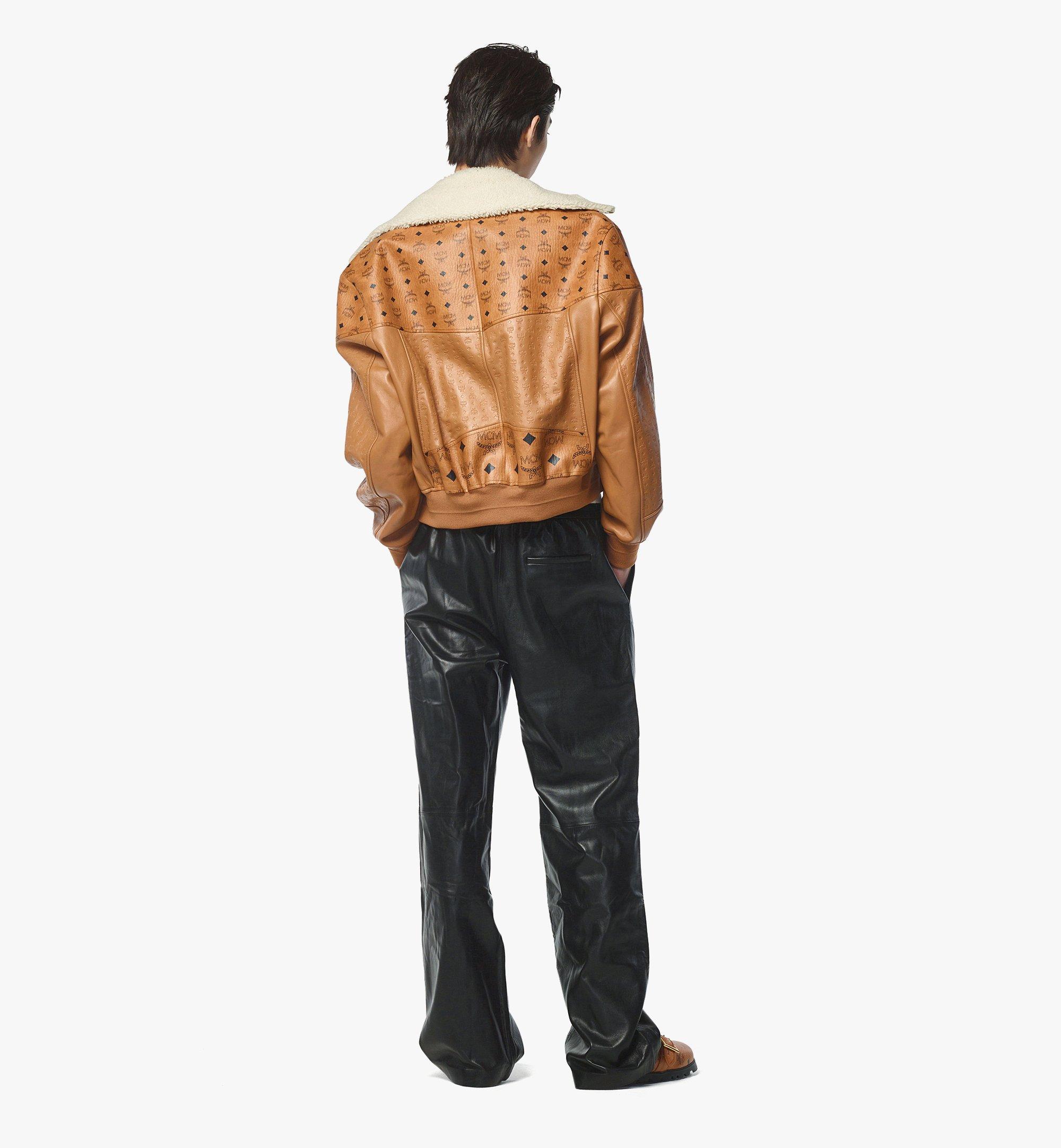 MCM Shearling Bomber Jacket in Visetos Leather Mix Cognac MHJEAMM08CO00S Alternate View 3