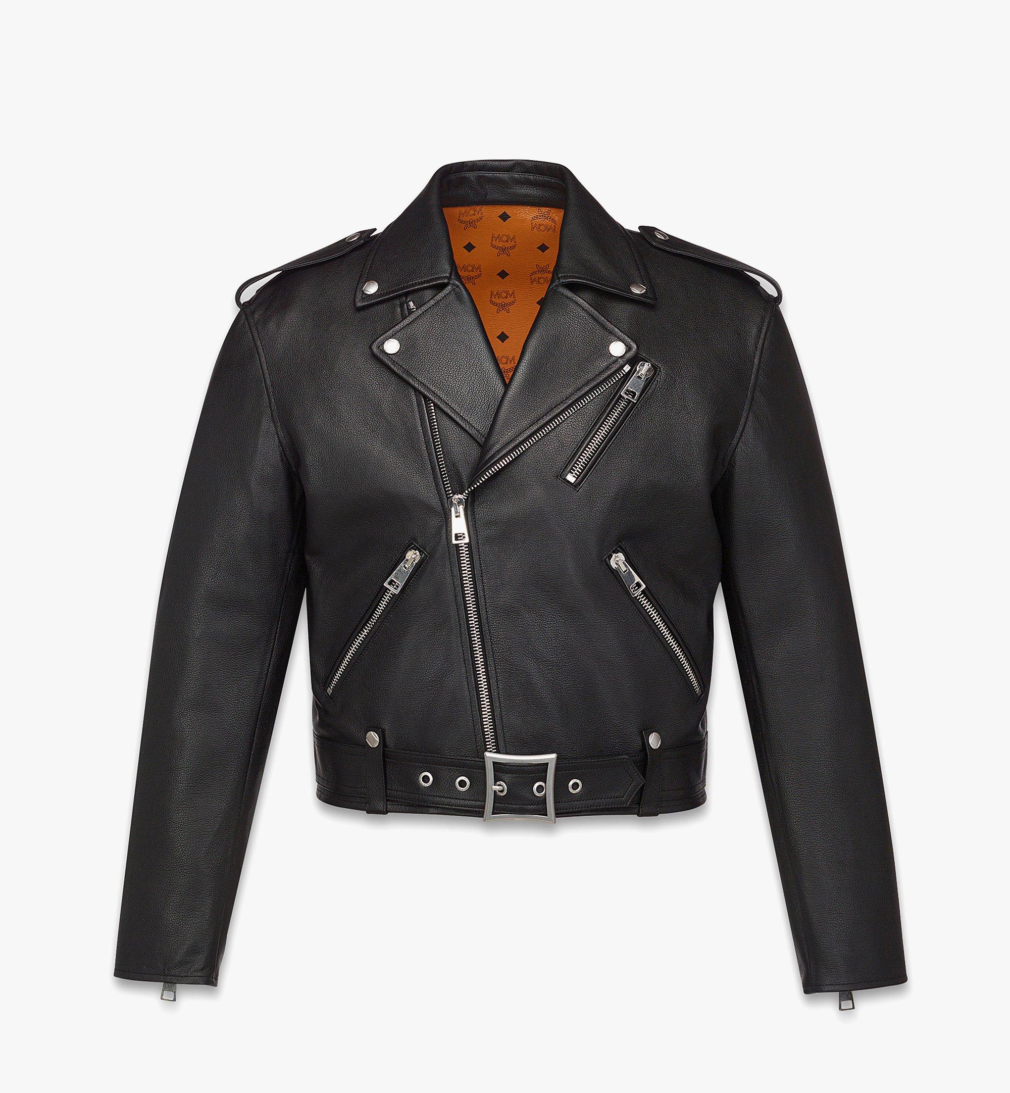 MCM Cropped Rider Jacket in Lamb Leather Black MHJESMM04BK052 Alternate View 1
