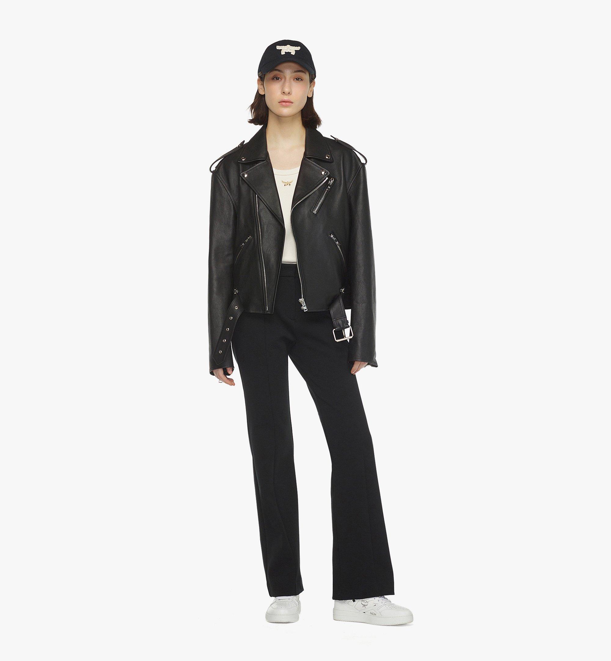 MCM Cropped Rider Jacket in Lamb Leather Black MHJESMM04BK052 Alternate View 2