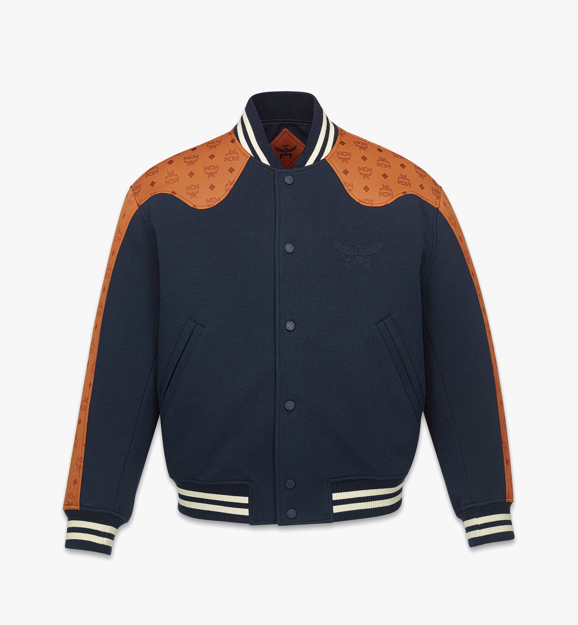 Veste universitaire en point de Rome au motif jacquard monogrammé en néoprène