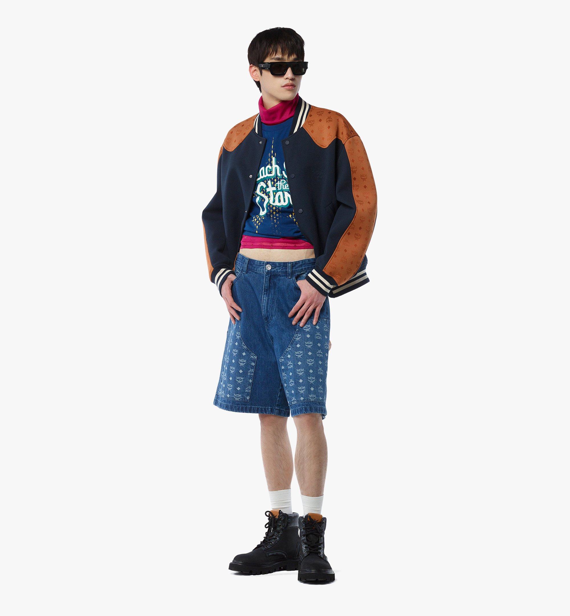 Large Ponte Varsity Jacket in Monogram Neoprene Jacquard Blue