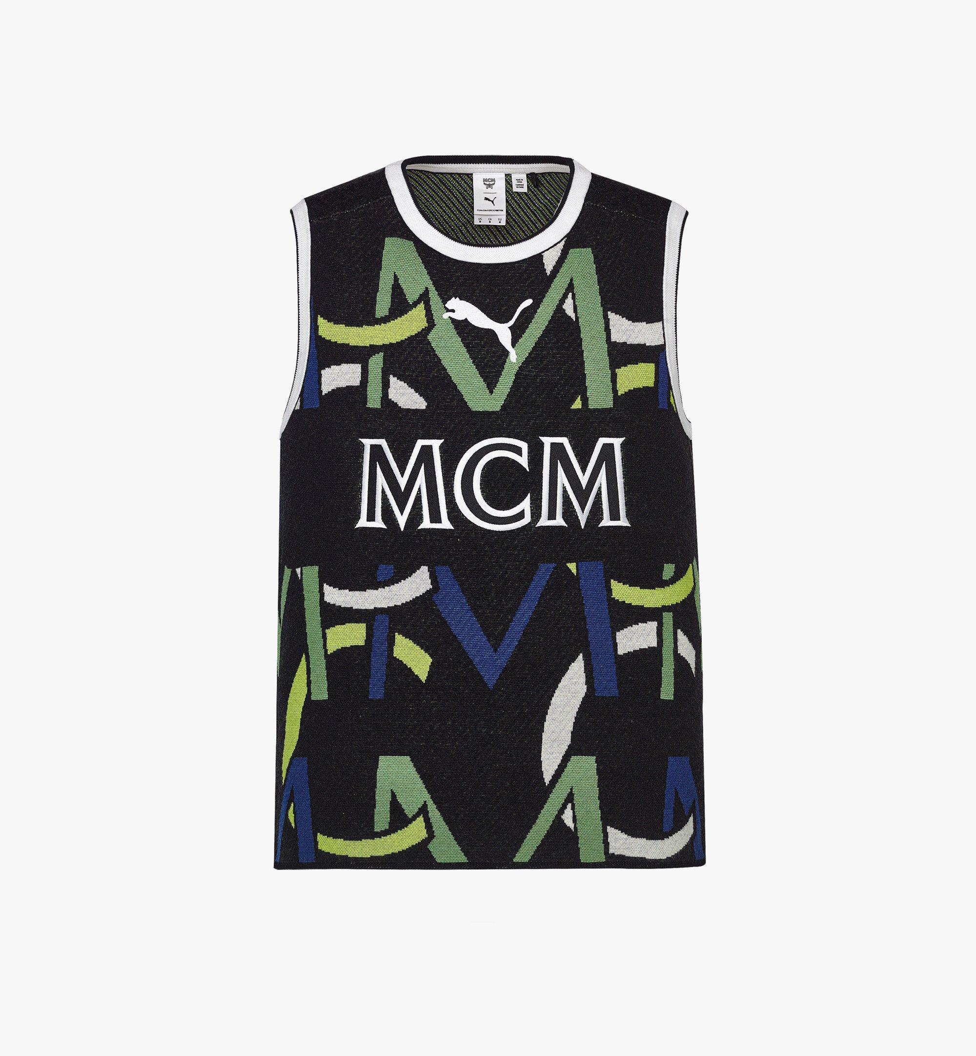 MCM Women's Black Cotton Short Sleeve Plaque Logo Print T-Shirt MFT8AM