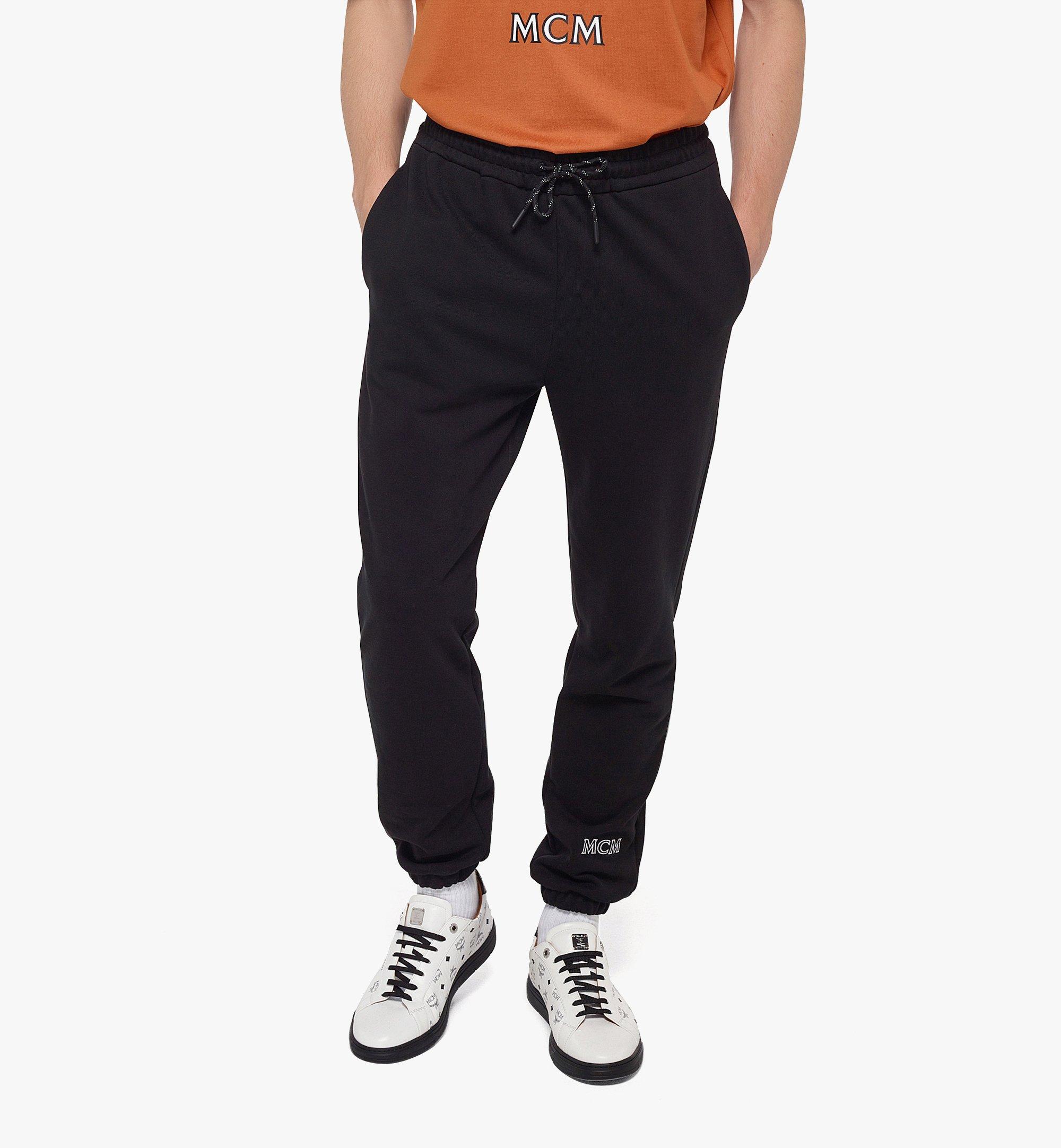 Large Men's MCM Essentials Logo Sweatpants in Organic Cotton Black