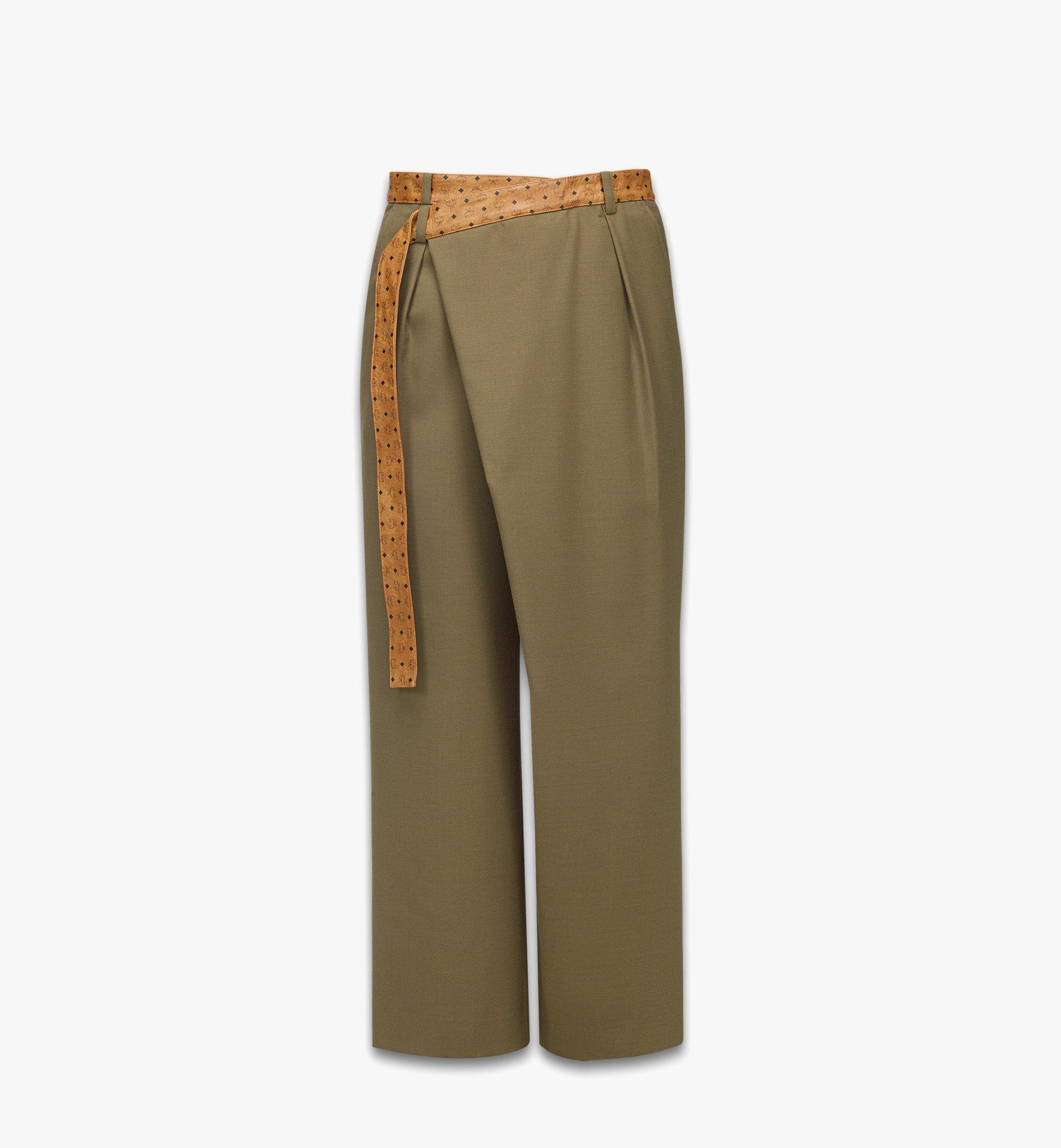 Pants Wool Twill and Monogram Print Leather