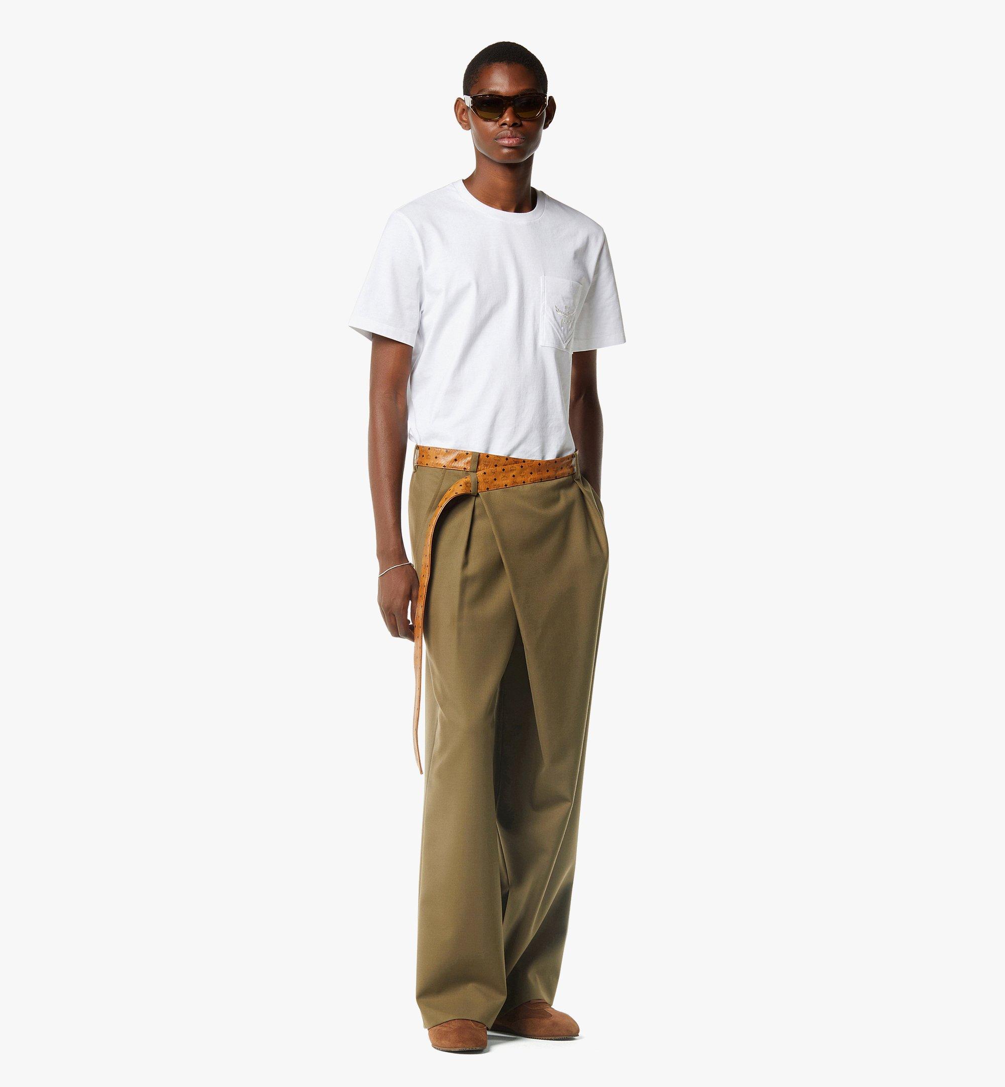 Pants Wool Twill and Monogram Print Leather
