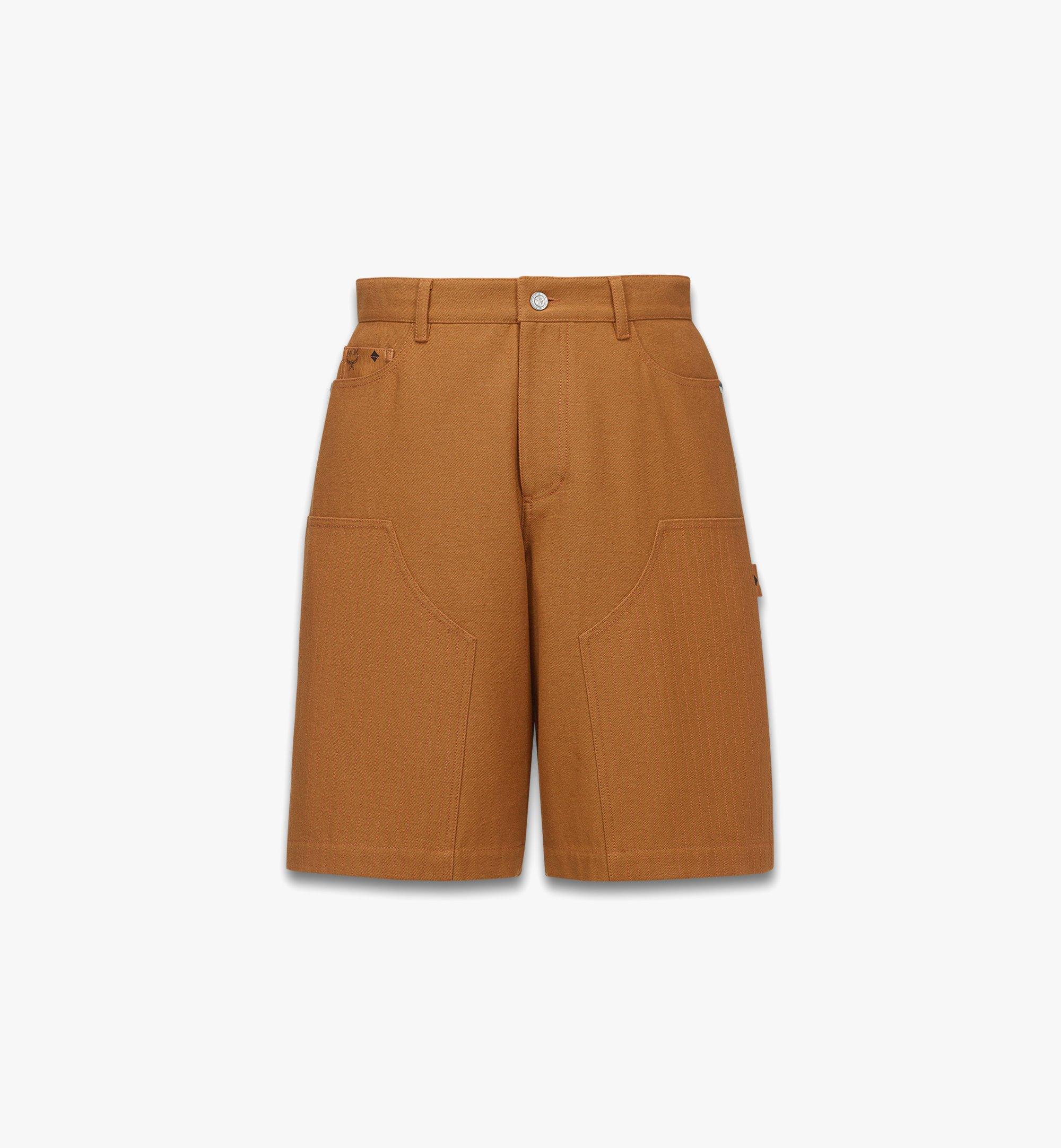 MCM Shorts in Cotton Twill and Monogram Print Leather Cognac MHPGSMM04CO046 Alternate View 1