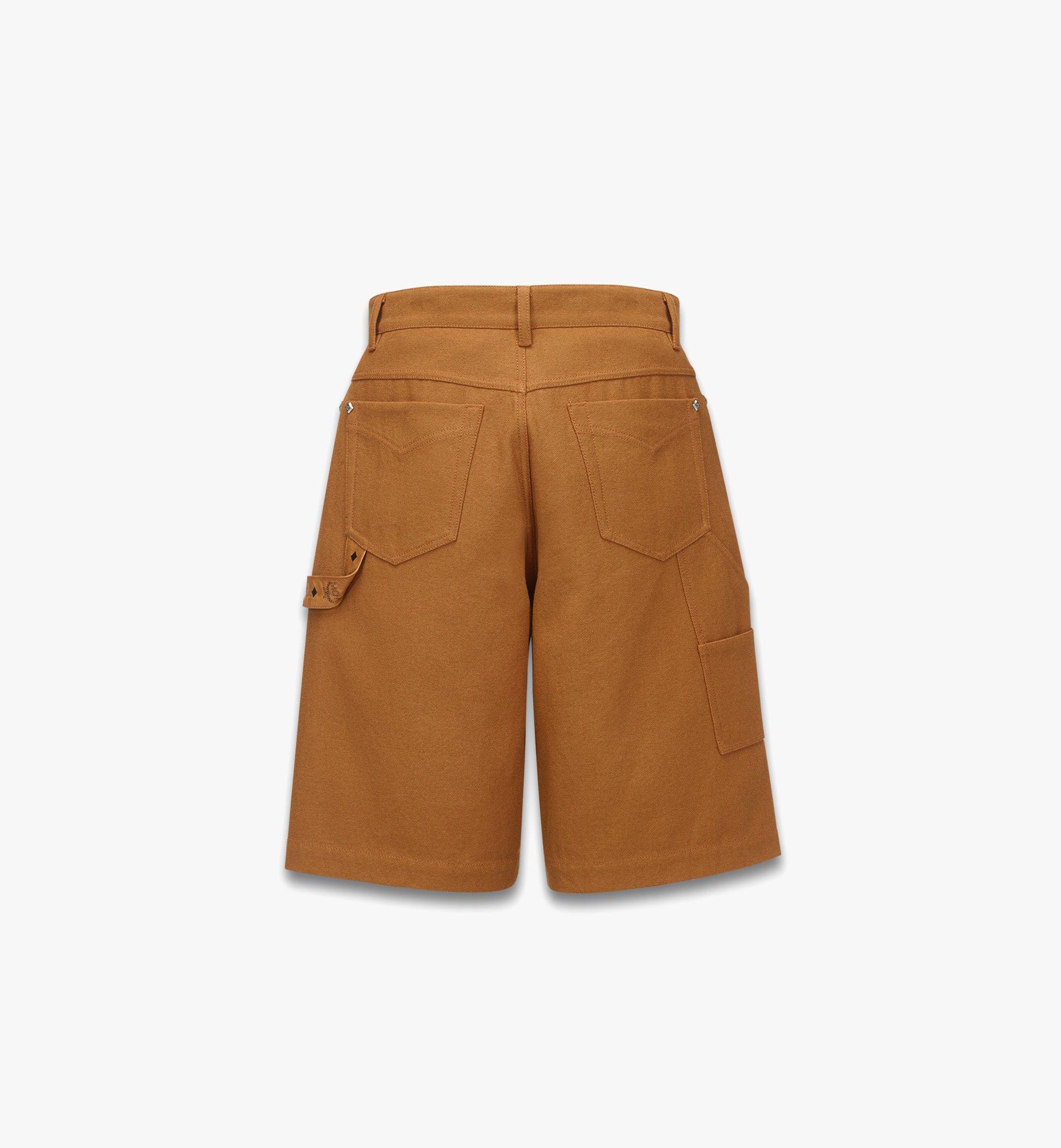MCM Shorts in Cotton Twill and Monogram Print Leather Cognac MHPGSMM04CO046 Alternate View 1