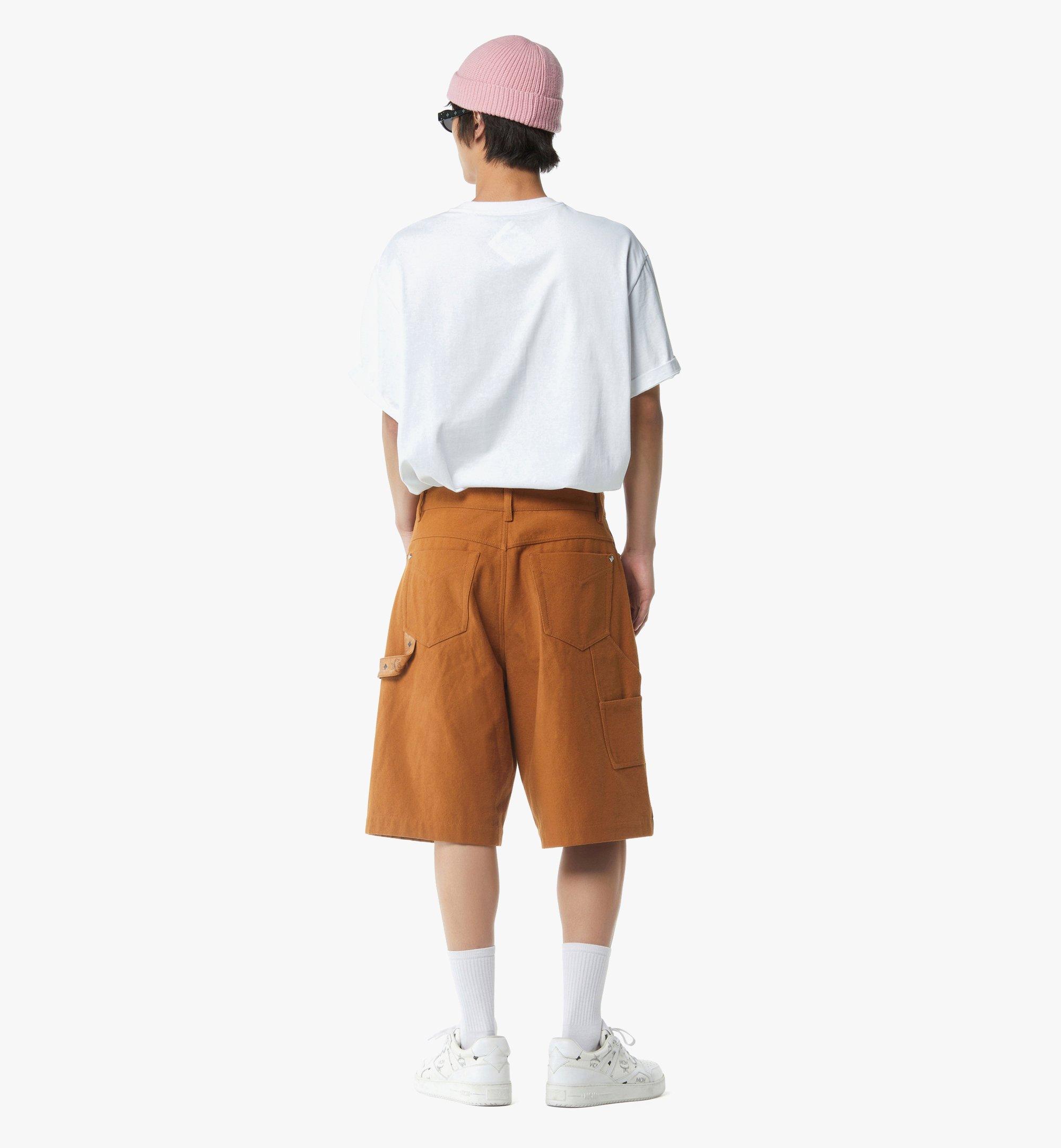 MCM Shorts in Cotton Twill and Monogram Print Leather Cognac MHPGSMM04CO046 Alternate View 3