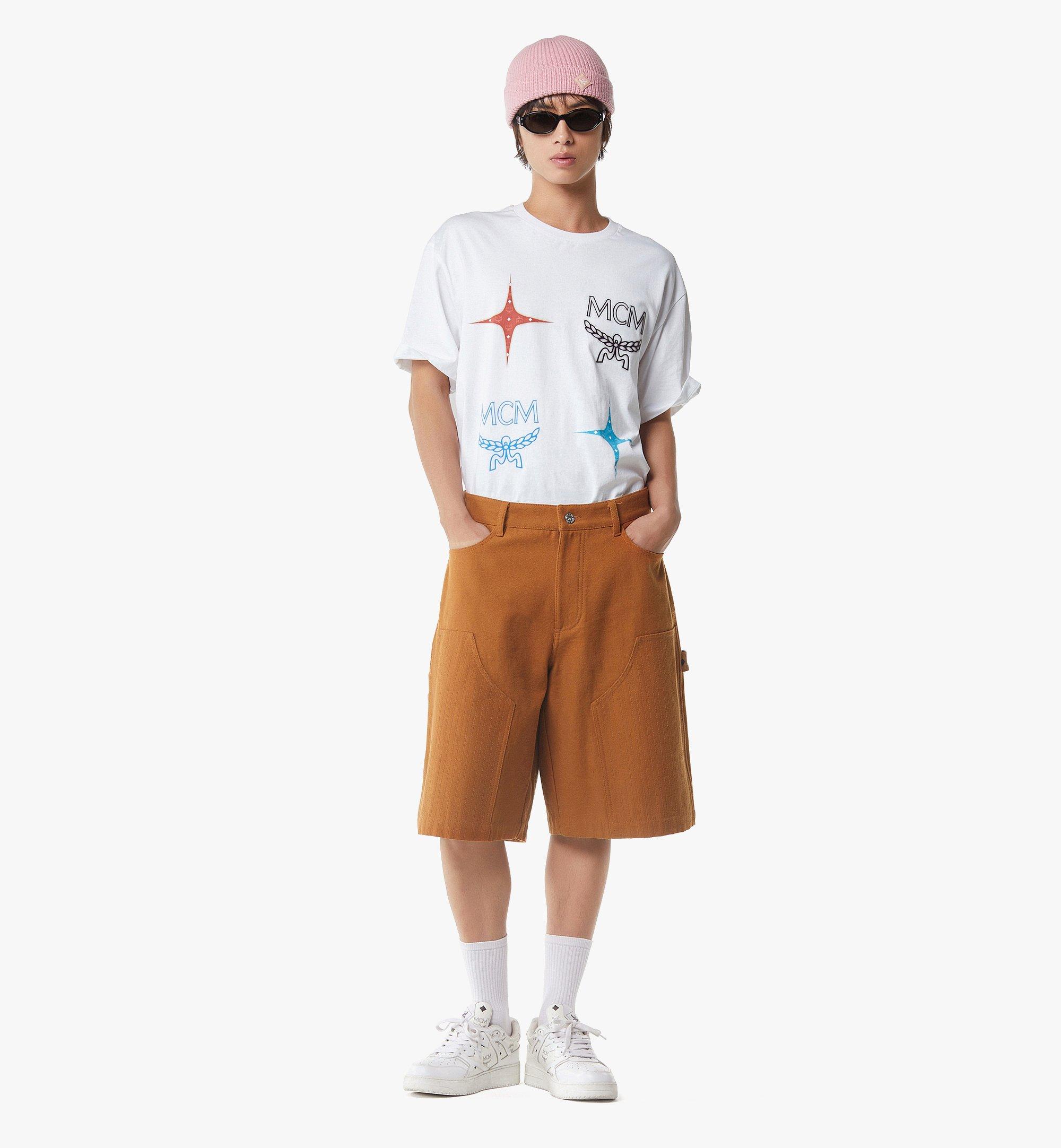 MCM Shorts in Cotton Twill and Monogram Print Leather Cognac MHPGSMM04CO050 Alternate View 2