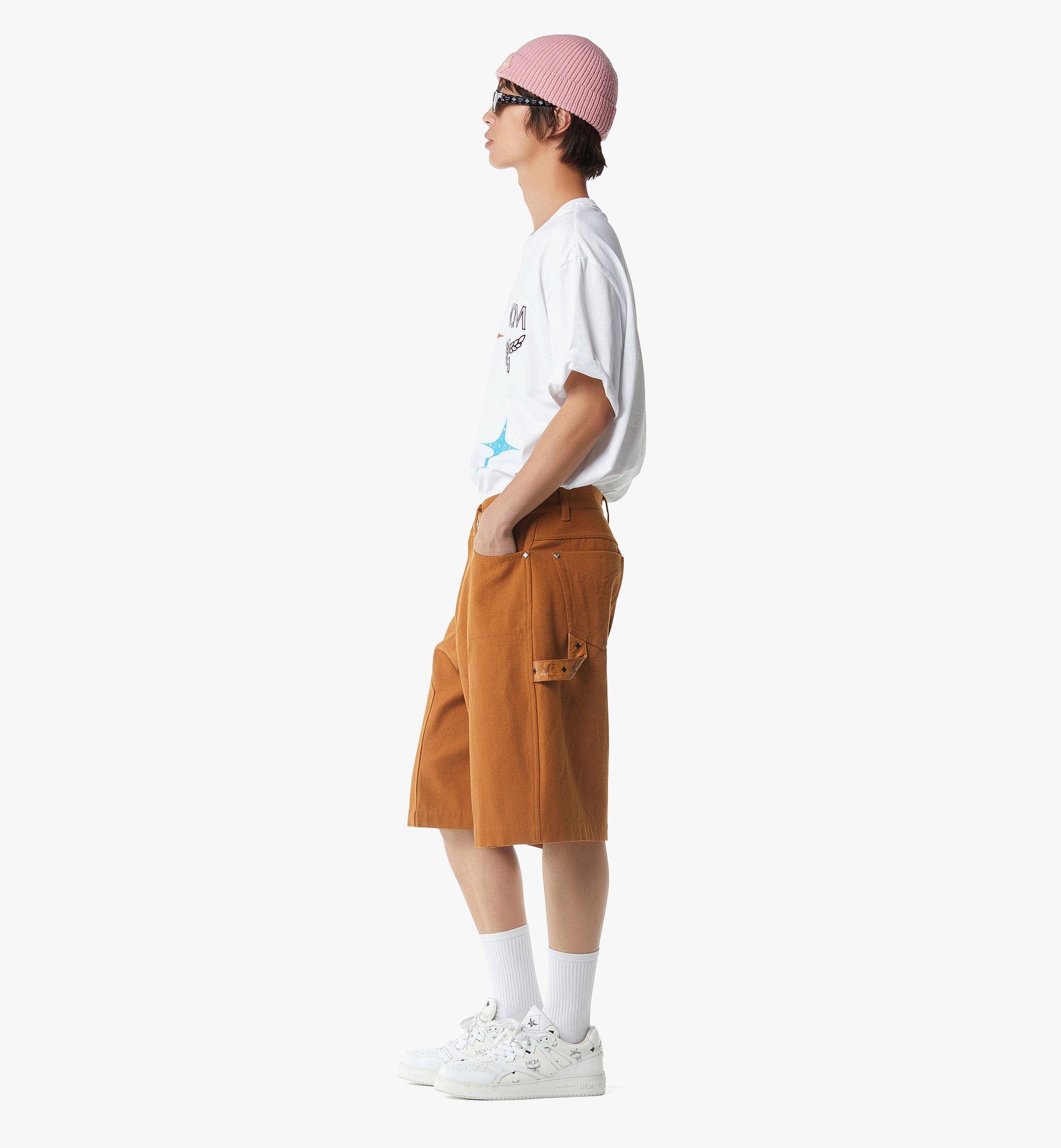 MCM Shorts in Cotton Twill and Monogram Print Leather Cognac MHPGSMM04CO050 Alternate View 2