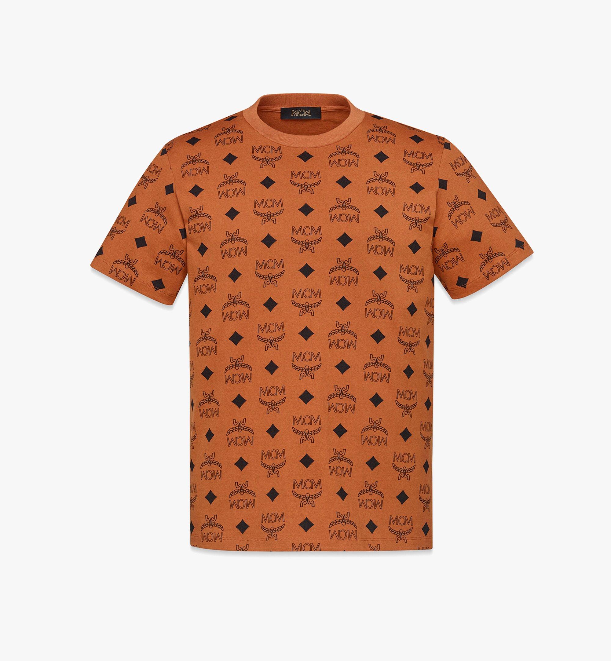 Shop Mcm Maxi Monogram Print T-shirt In Organic Cotton In Cognac