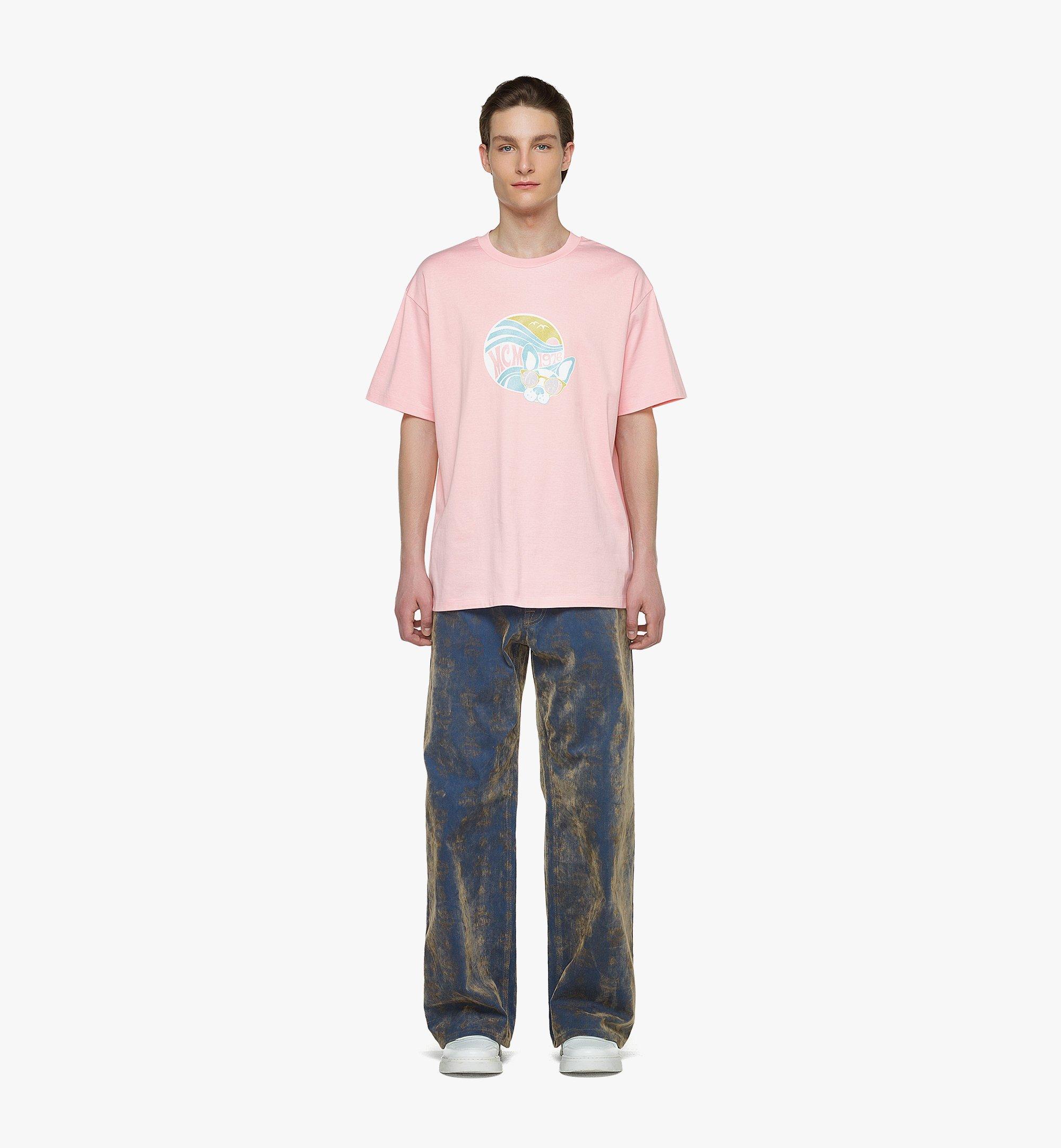 MCM M Pup Sunrise Print T-Shirt in Organic Cotton Pink MHTDSMM18QH00M Alternate View 2