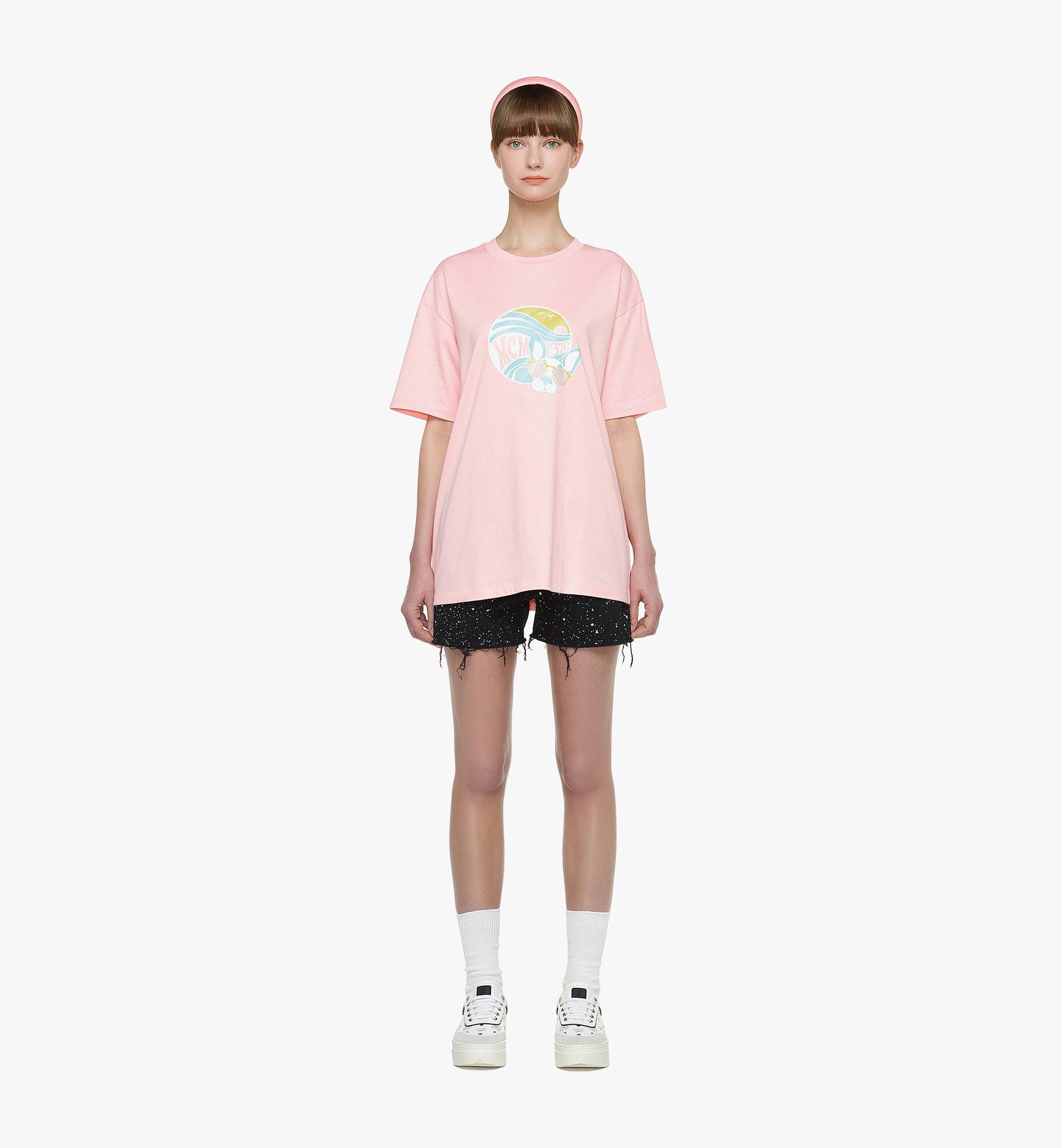 MCM M Pup Sunrise Print T-Shirt in Organic Cotton Pink MHTDSMM18QH00M Alternate View 4