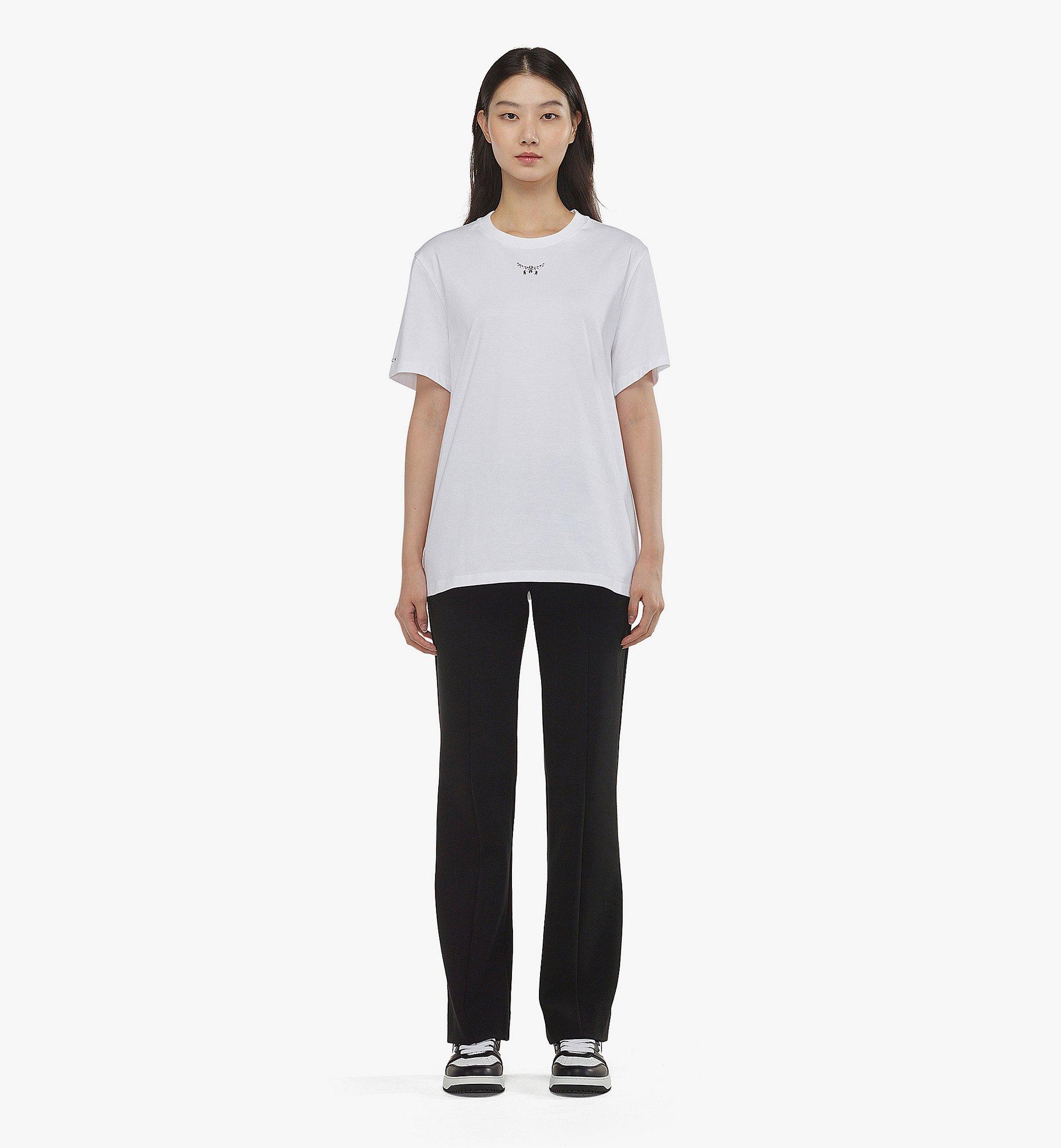 MCM Essential Logo Print T-Shirt in Organic Cotton White MHTESBC01WT00L Alternate View 3