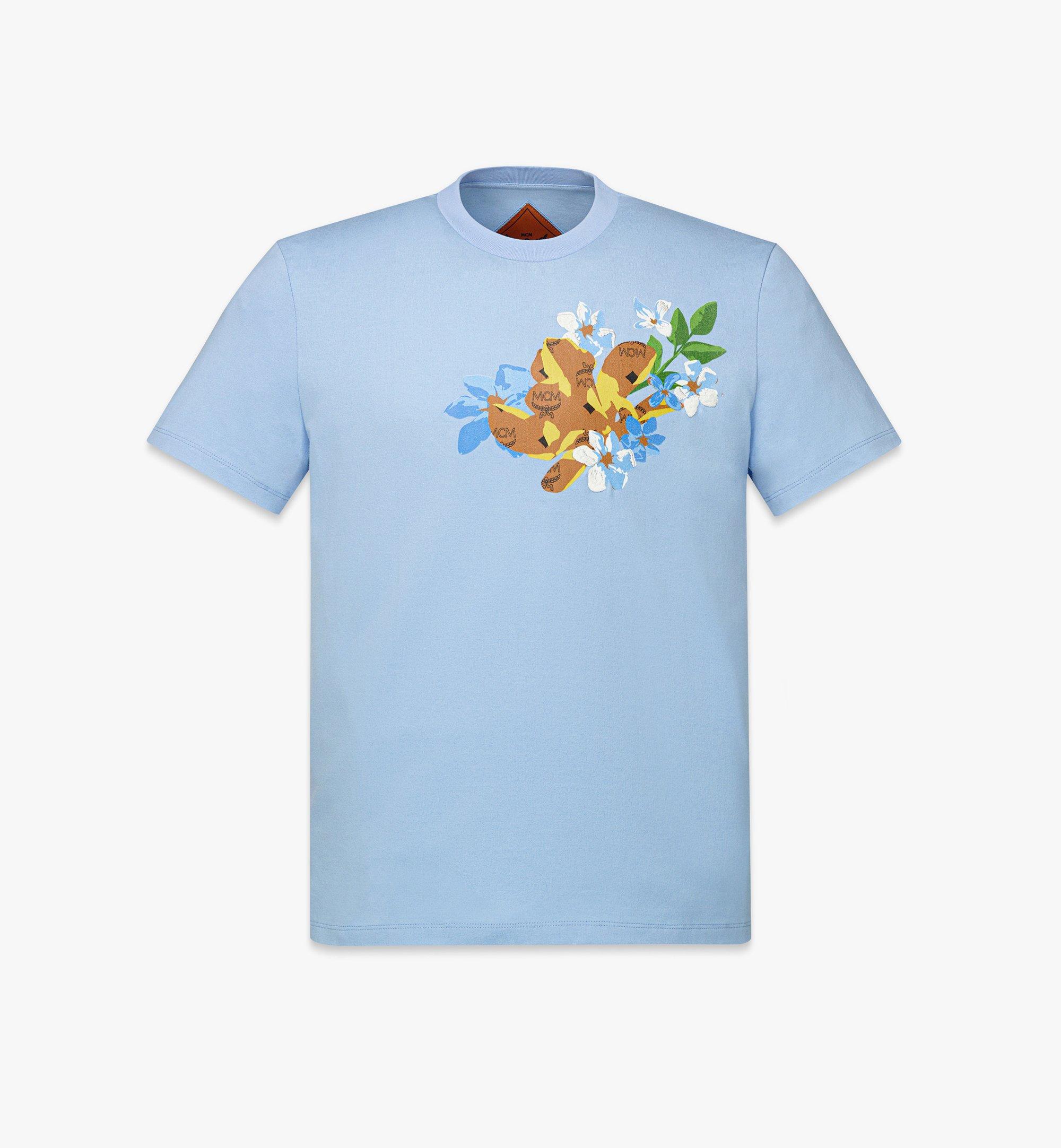 Large Floral T-Shirt in Organic Cotton Blue