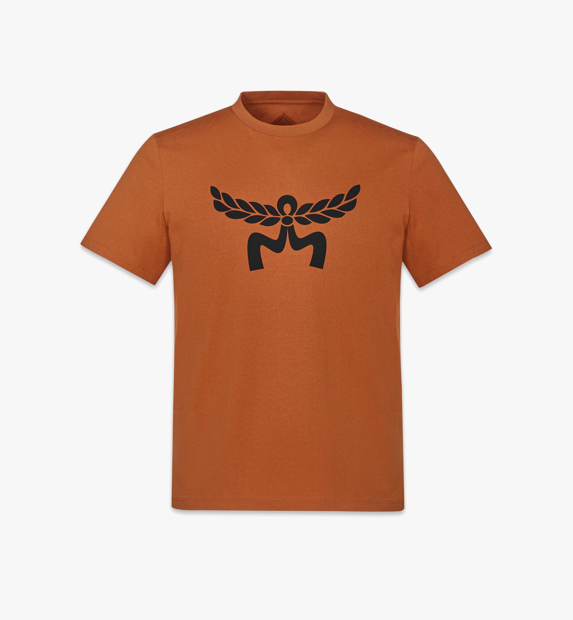 Shop Mcm Laurel Logo Print T-shirt In Organic Cotton In Cognac