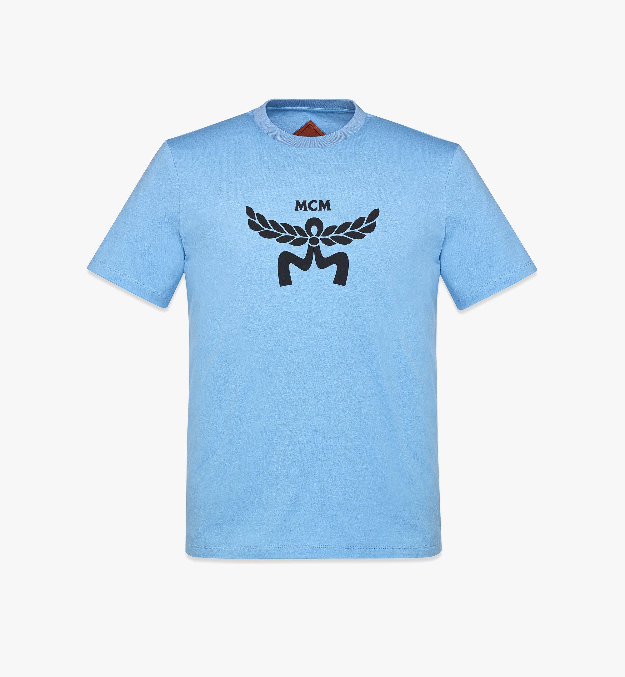 MCM Laurel Logo Print T-Shirt in Organic Cotton Blue MHTFSMM01L800M Alternate View 1