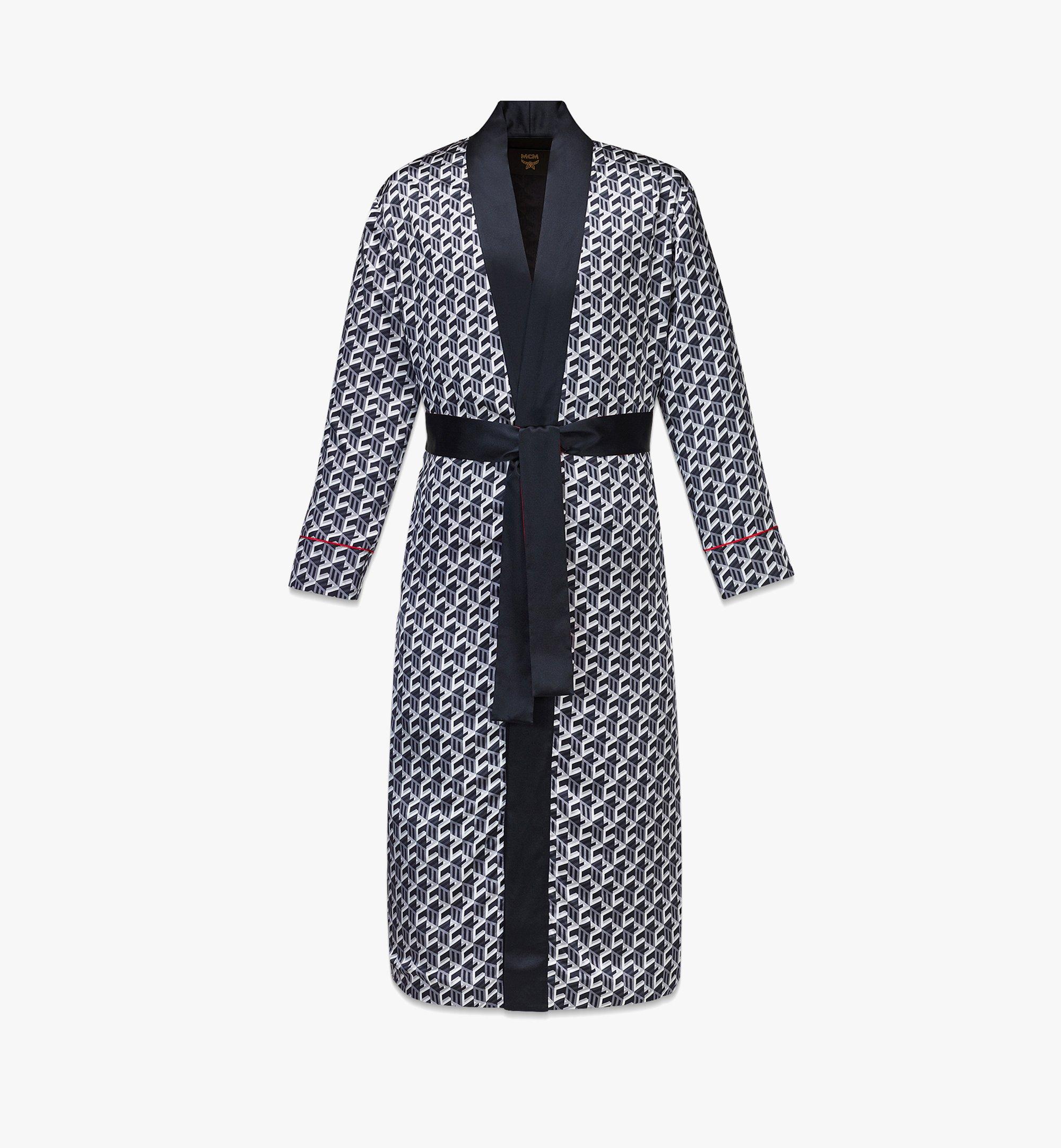 cubic monogram男士印花丝绸缎面长袍