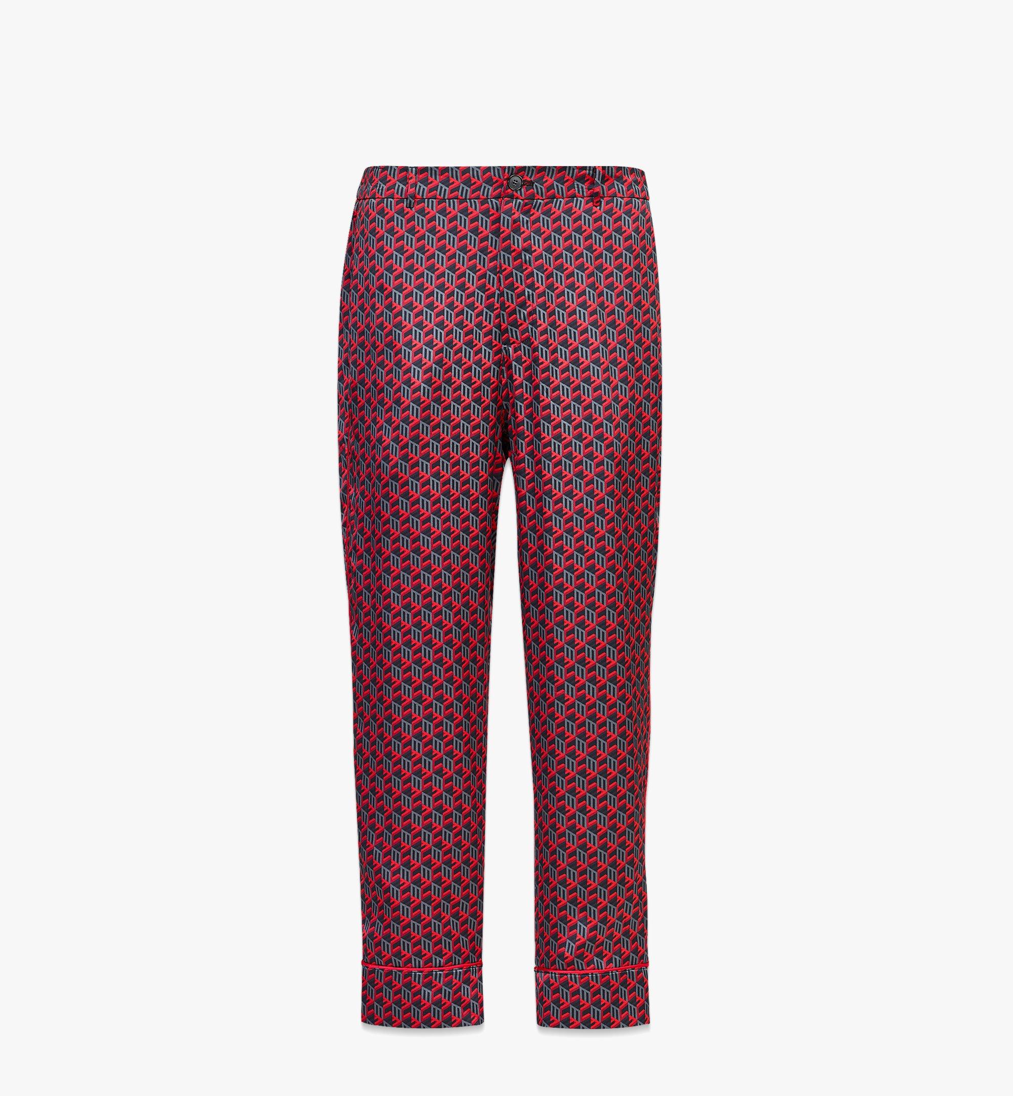 MCM Pantalon de pyjama unisexe en satin de soie à monogramme cubique Red MHXCSCK03R000L Plus de photos 1