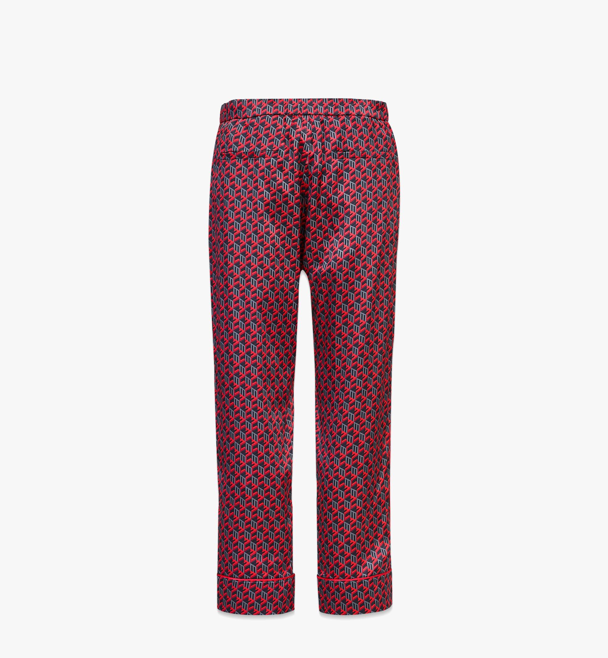 MCM Unisex Cubic Monogram Silk Satin Pajama Pants Red MHXCSCK03R000L Alternate View 1