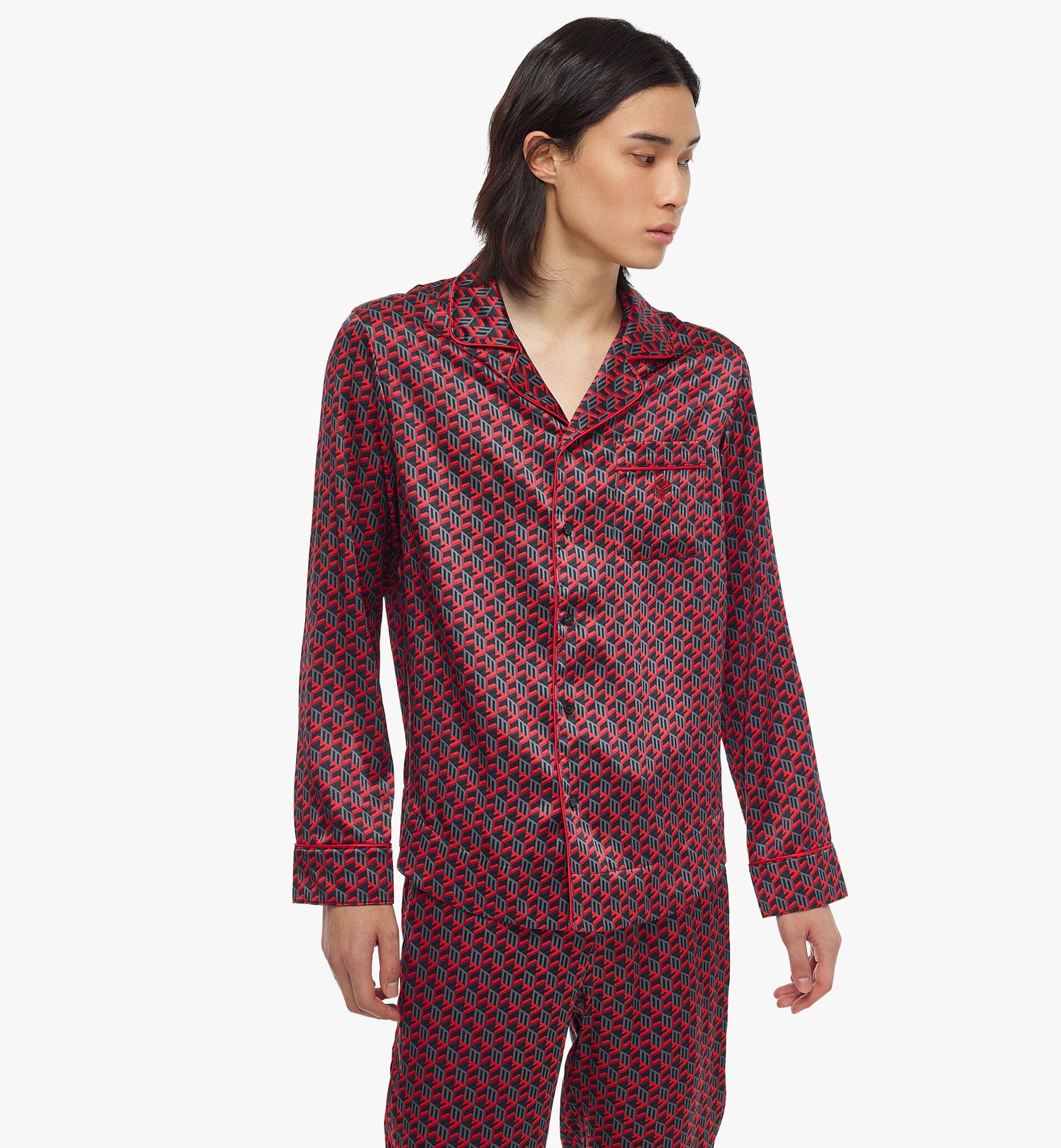 MCM Unisex Cubic Monogram Silk Satin Pajama Shirt Red MHXCSCK04R000L Alternate View 3