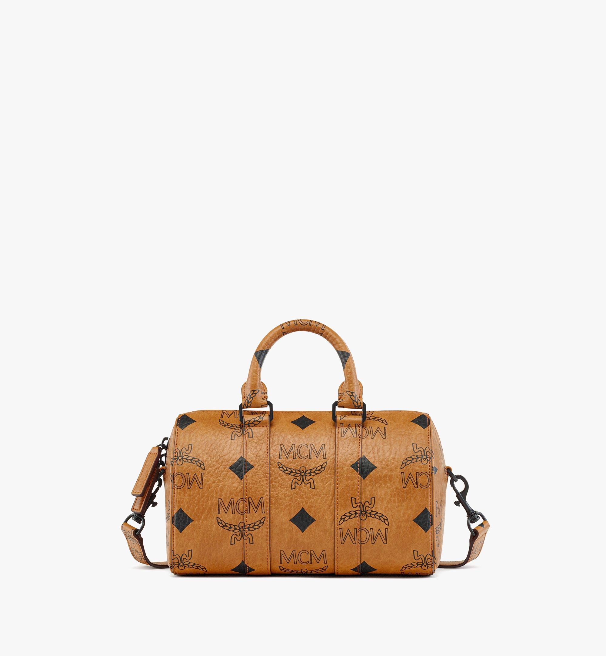 NEW Authentic MCM Aren Mini Boston Bag in Visetos / Cognac