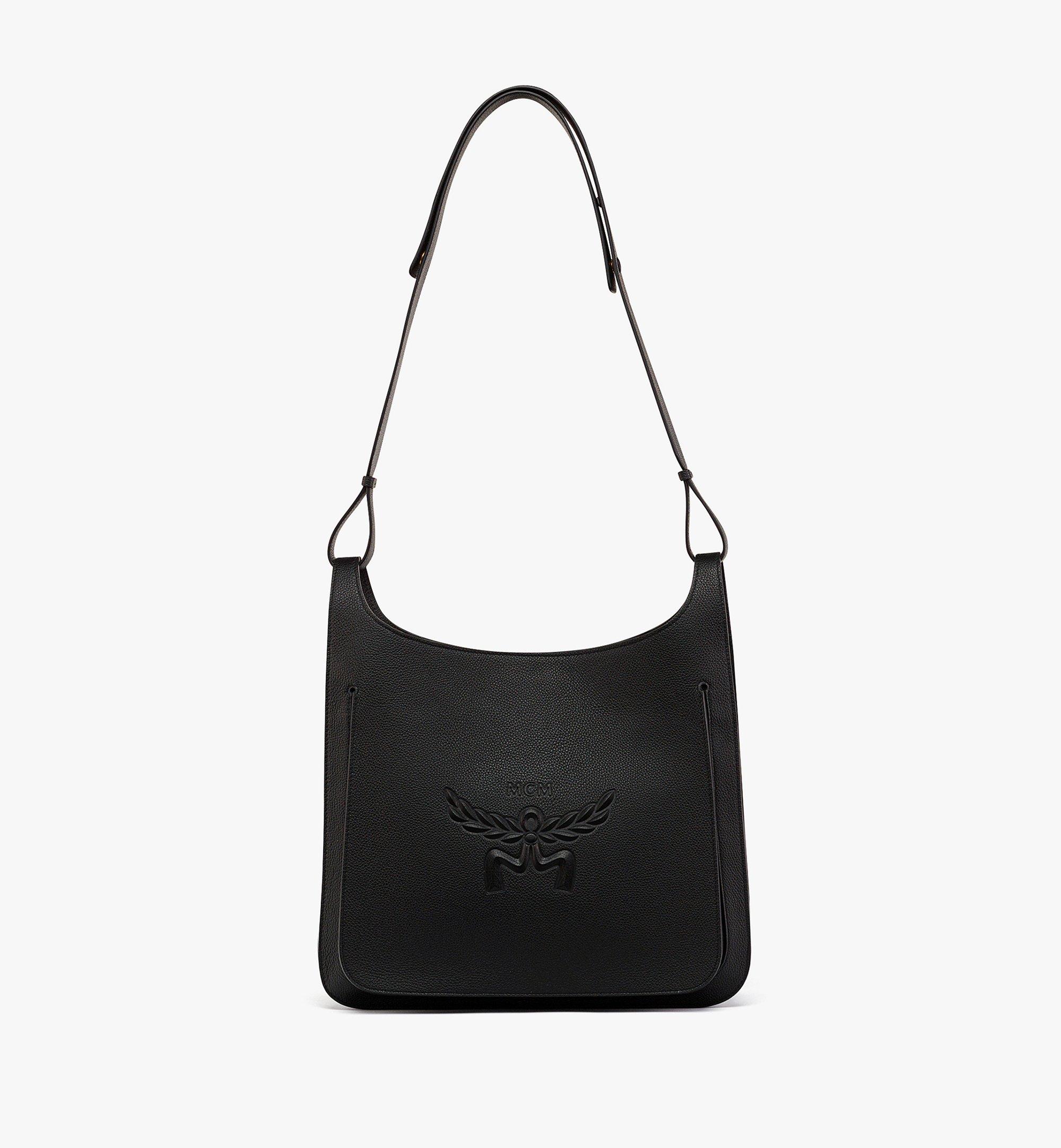 Large Himmel Hobo in Embossed Logo Leather Black MCM ®JP