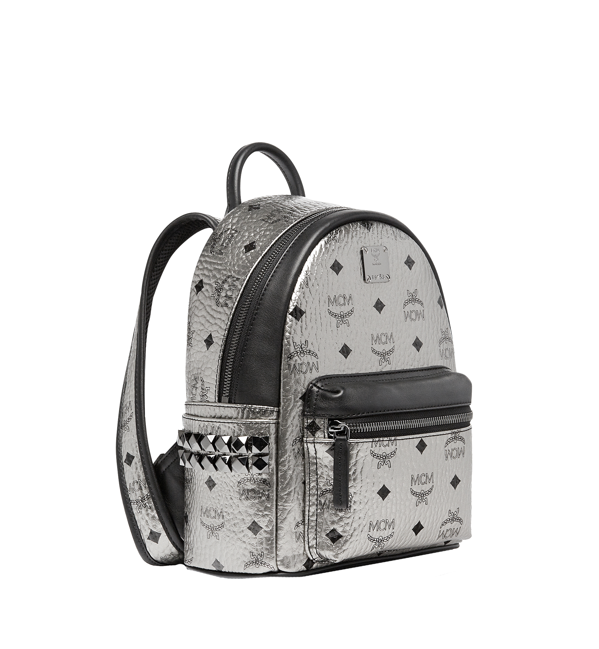 MCM Stark Backpack Visetos Side Studs Medium Berlin Silver in