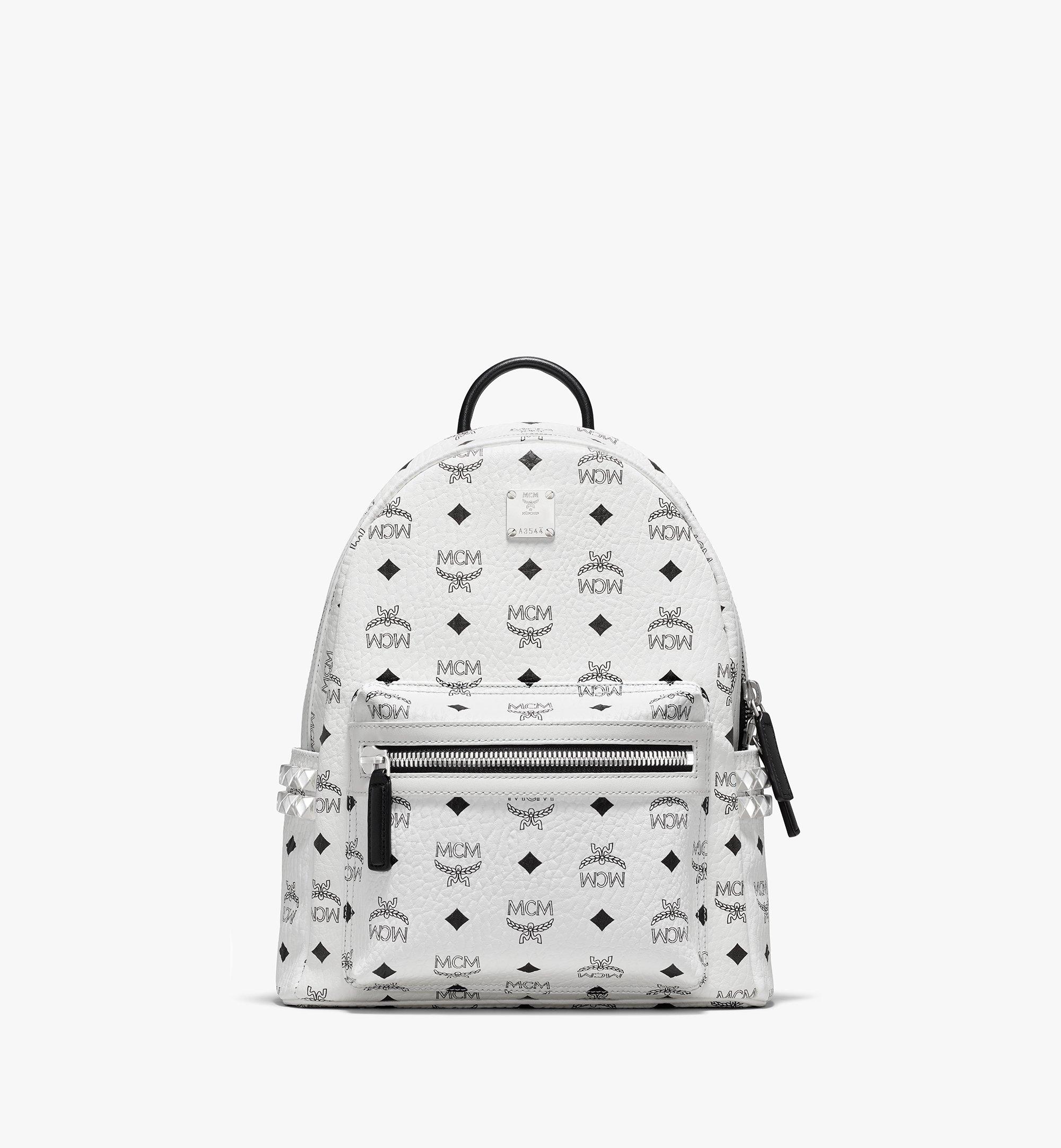 MCM White Visetos Coated Canvas Small Studs Stark Backpack MCM