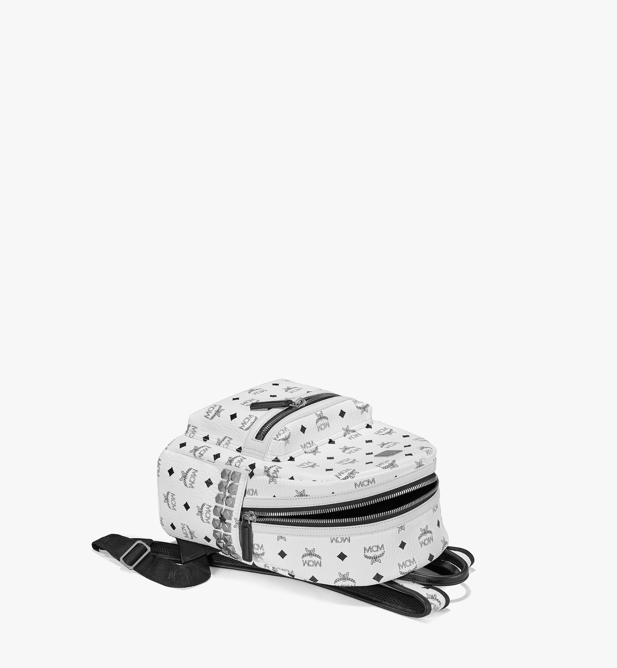 MCM White Visetos Coated Canvas Small Studs Stark Backpack MCM