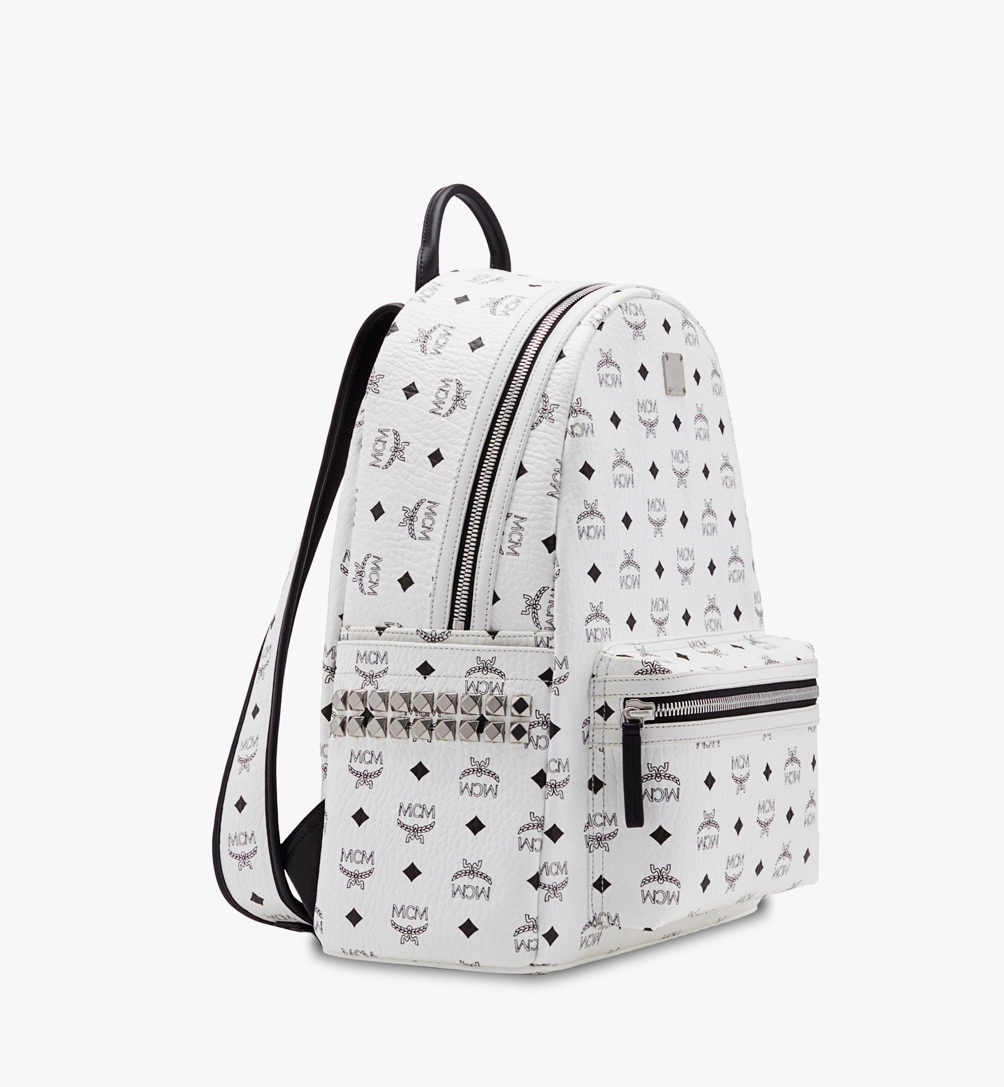 MCM Stark Backpack Visetos Medium White in Coated Canvas with