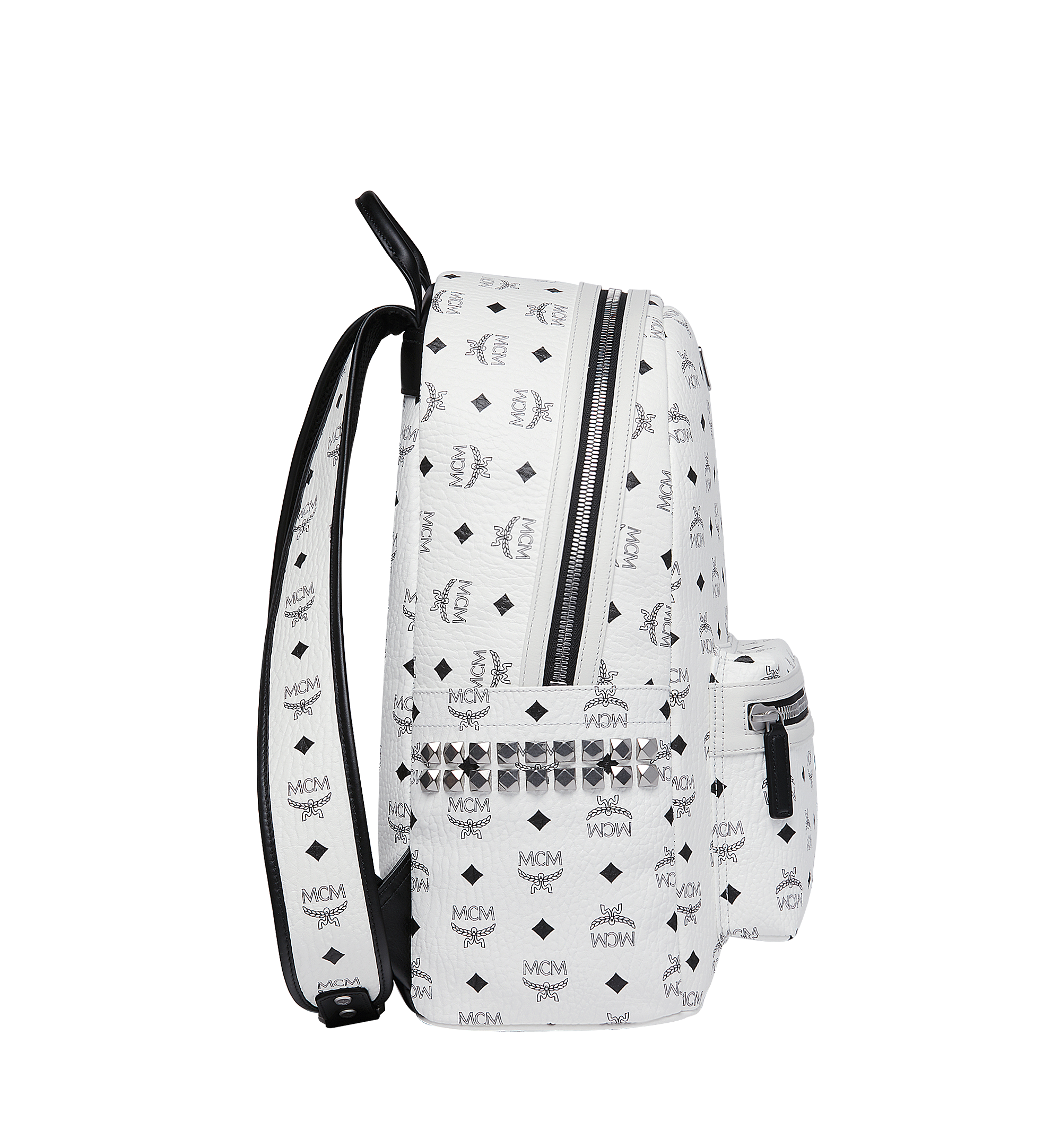 MCM Stark Side Studs Backpack in Visetos White MMK6SVE38WT001 Alternate View 2