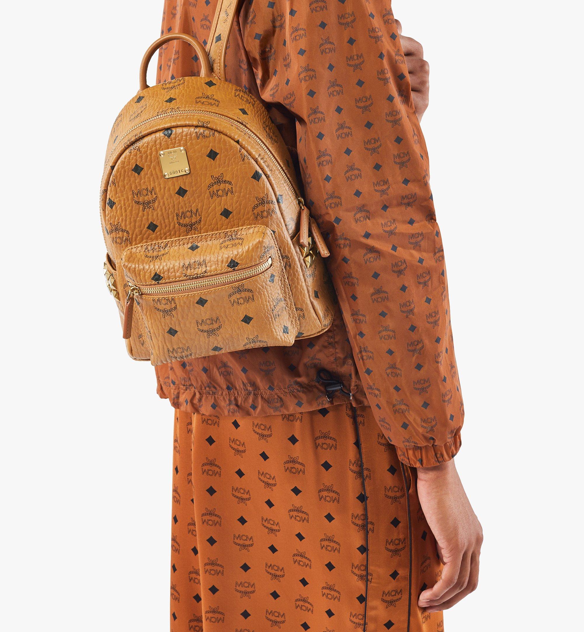 Mini Stark Side Studs Backpack in Visetos Cognac