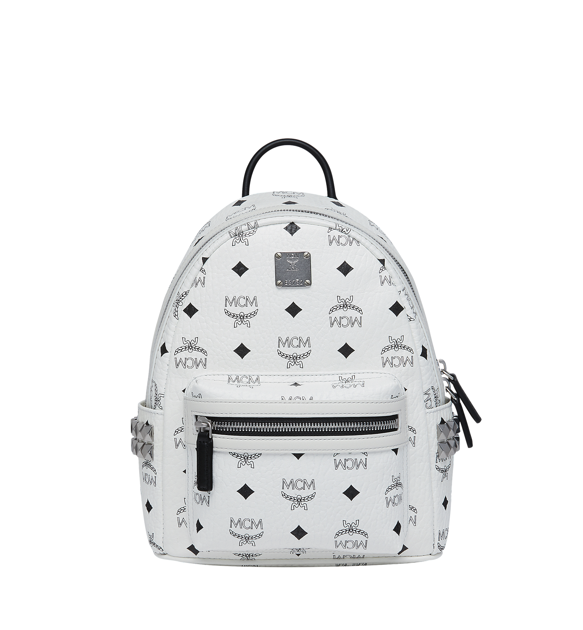 MCM Stark Side Studs Backpack in Visetos White MMK6SVE41WT001 Alternate View 1