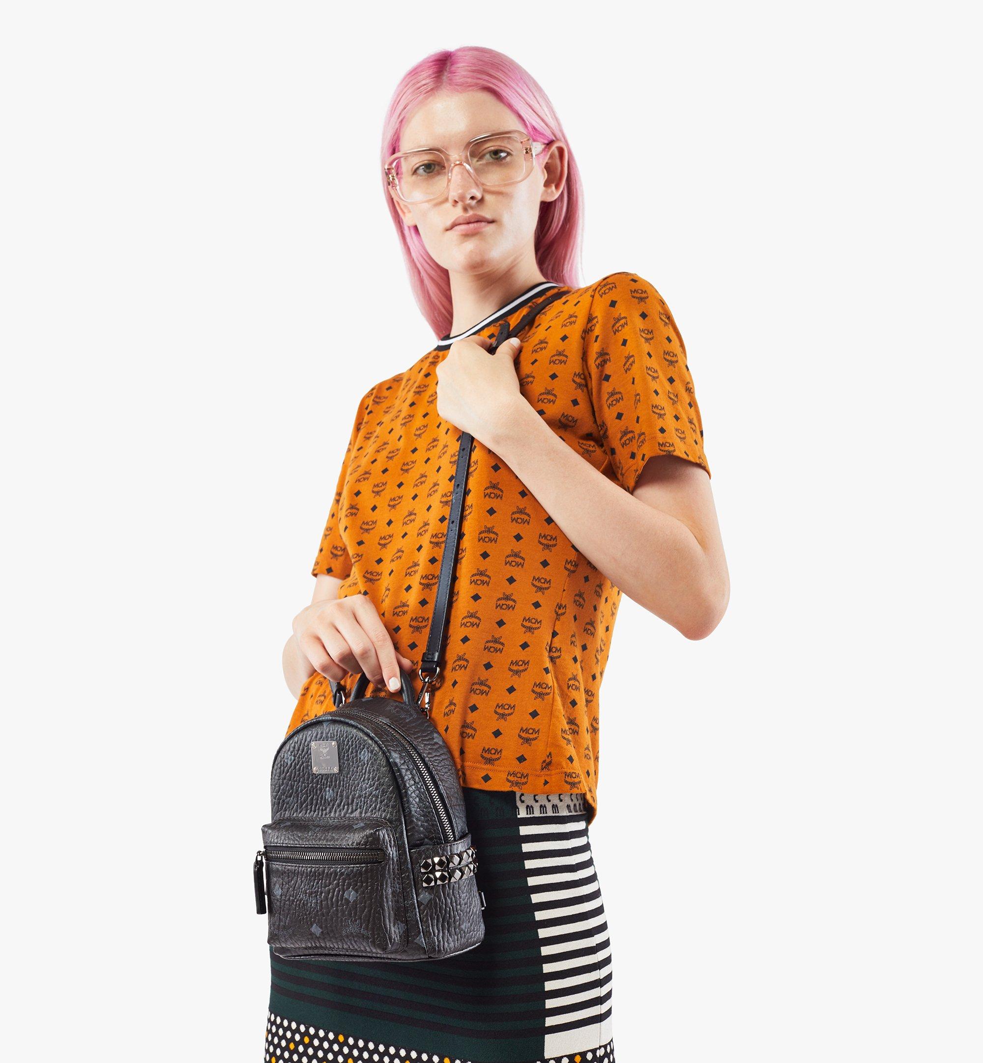 Mcm Stark Bebe Boo Backpack In Cubic Jacquard Nylon In Semolina