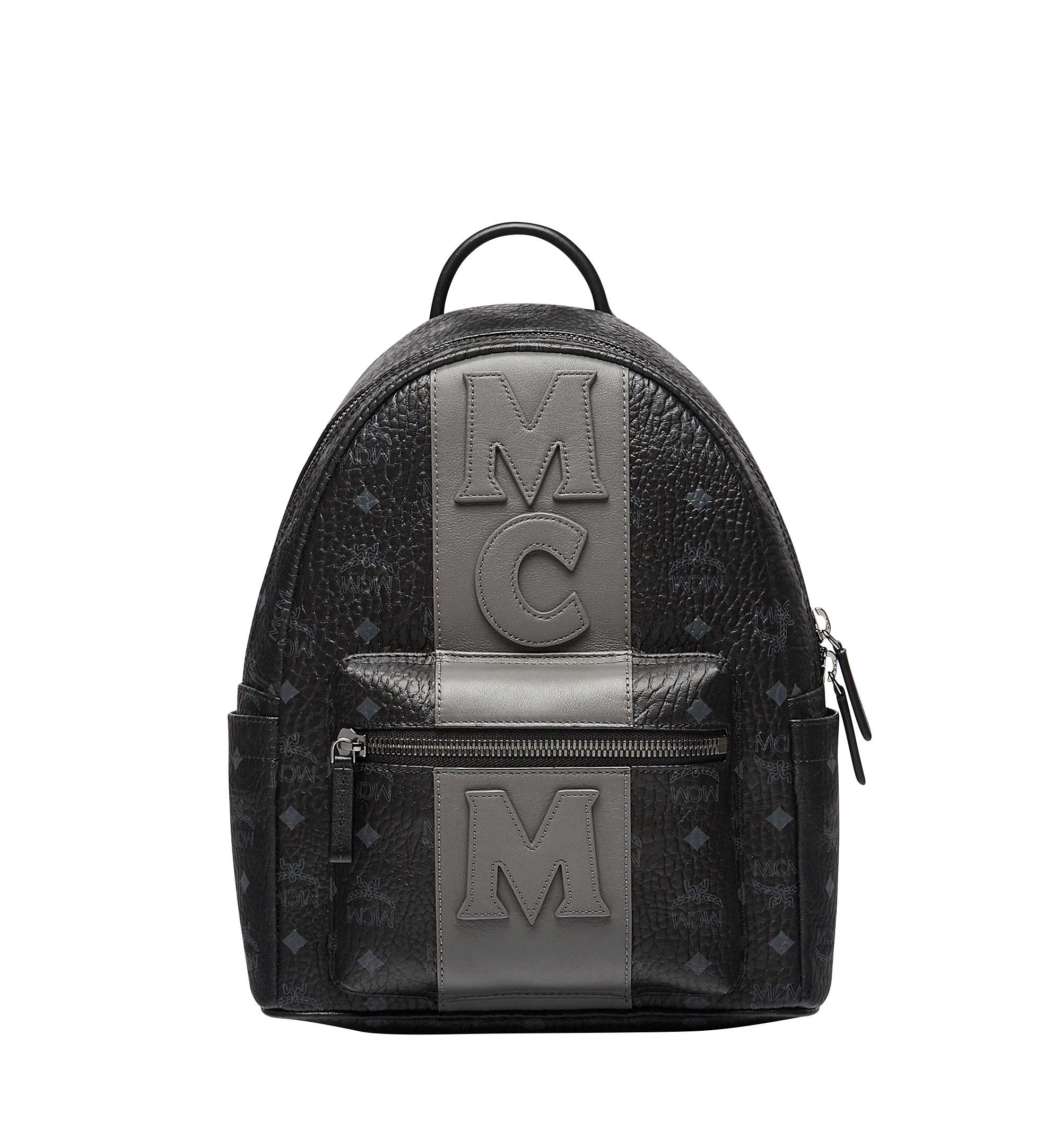 Small Stark Logo Stripe Backpack in Visetos Black MCM AT