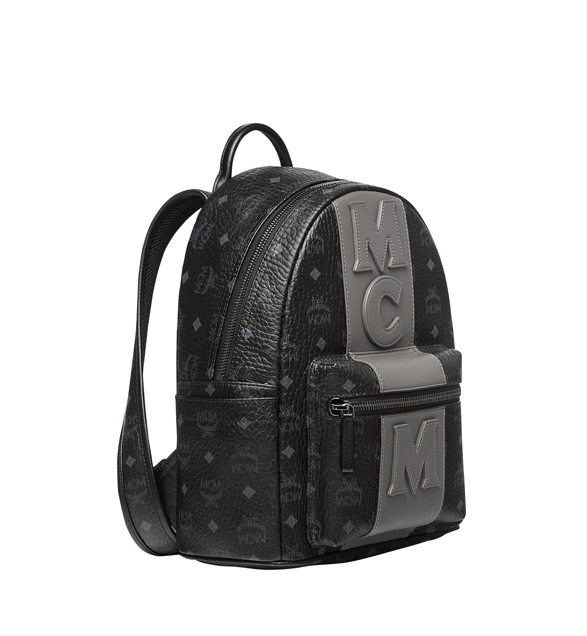 MCM Stark Logo Stripe Backpack in Visetos Black MMK7AVE23BK001 Alternate View 1