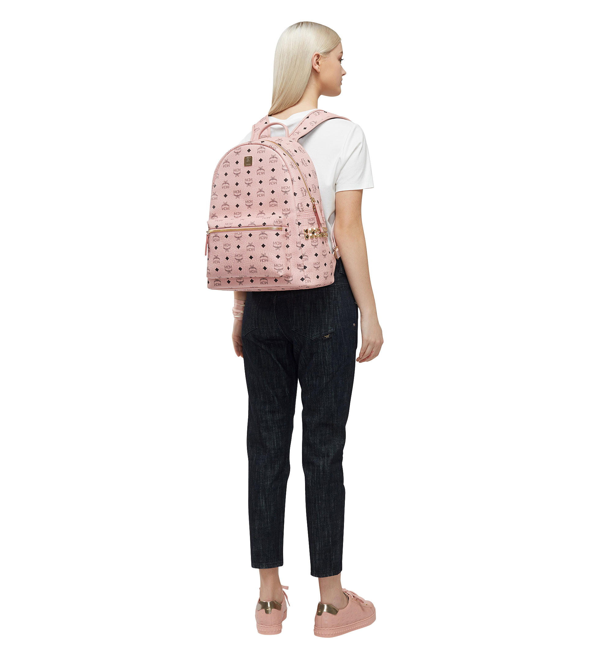 MCM Stark Side Studs Backpack Small Powder Pink in Coated Canvas