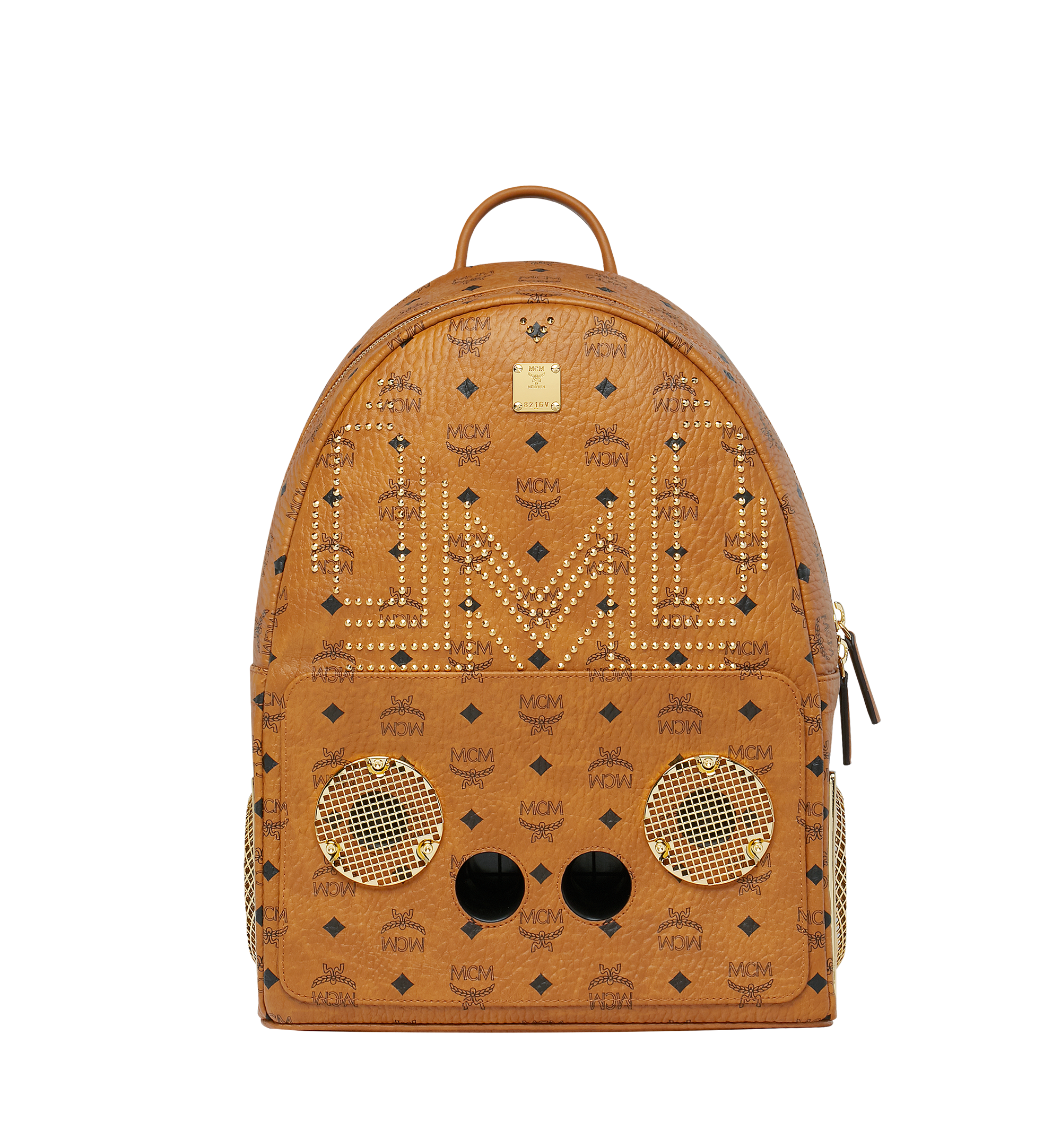 40 cm / 16 in MCM x WizPak Studded Backpack in Visetos Cognac | MCM® US