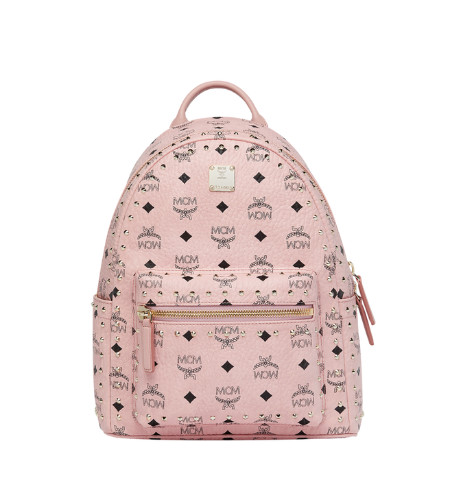 Mcm Stark Backpack In Studded Outline Visetos In Soft Pink