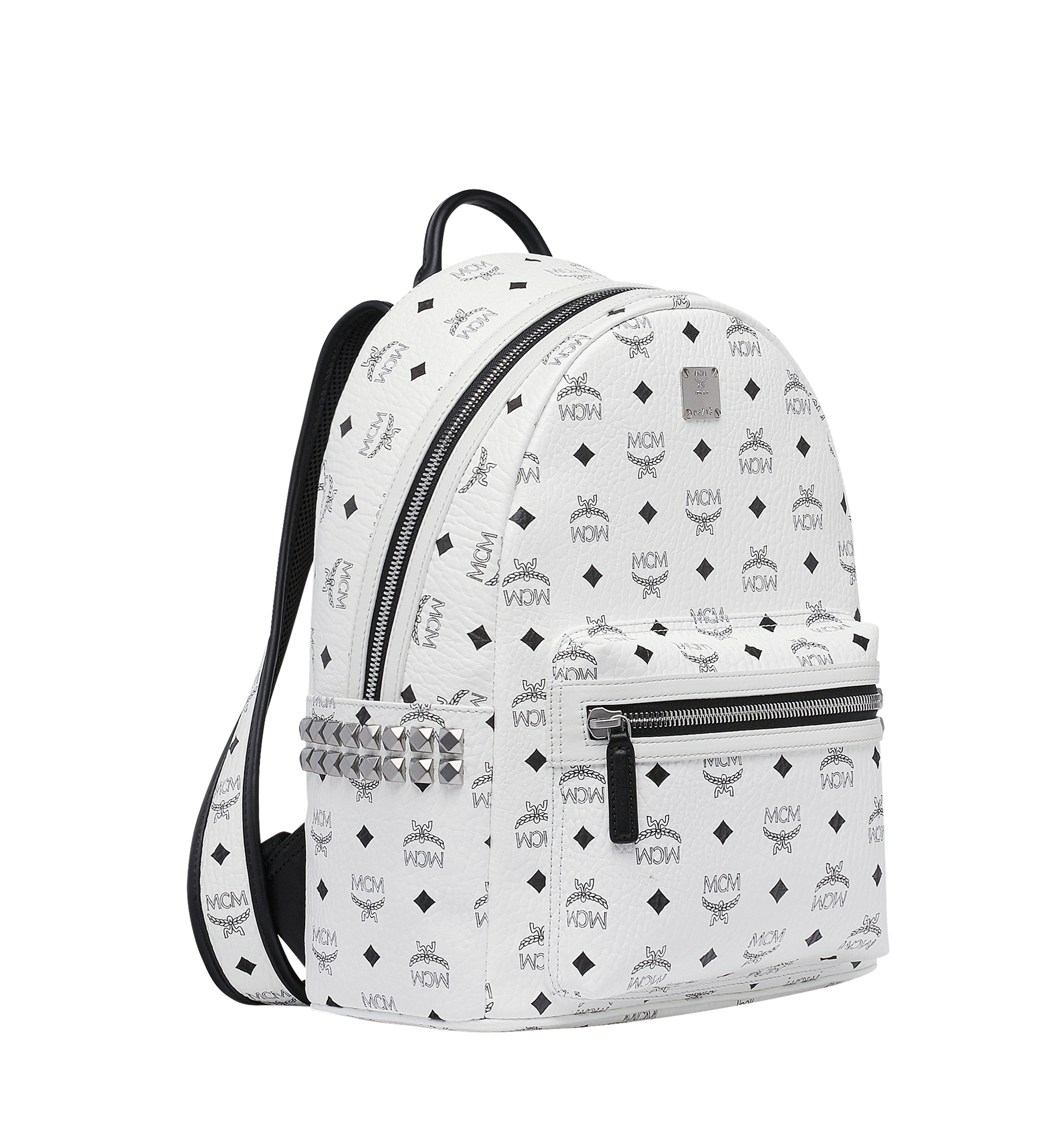 MCM Stark Side Studs Backpack in Visetos White MMK8AVE99WT001 Alternate View 1