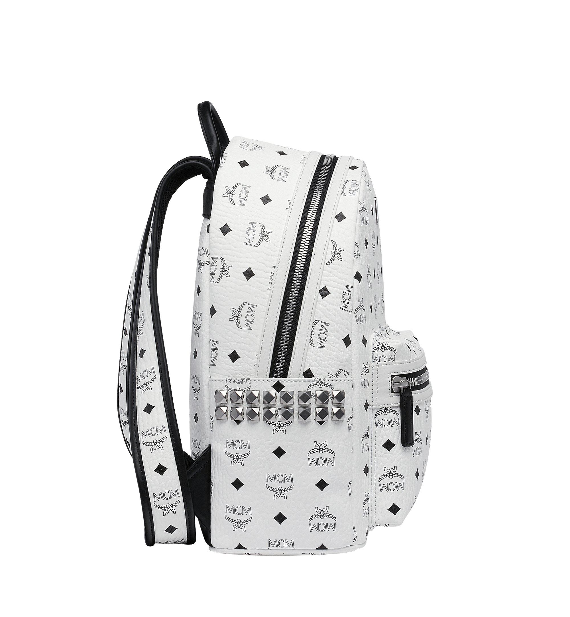 MCM Stark Side Studs Backpack in Visetos White MMK8AVE99WT001 Alternate View 2