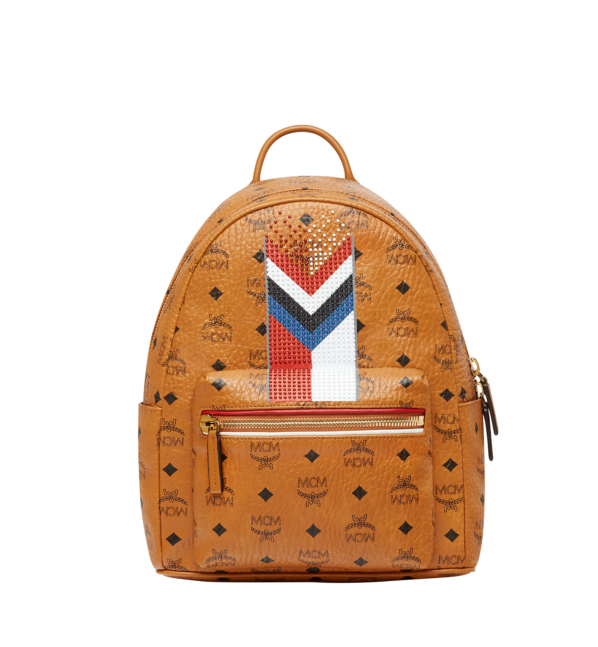 MCM Stark Chevron Stripe Backpack in Visetos Cognac MMK8SVE46CO001 Alternate View 1