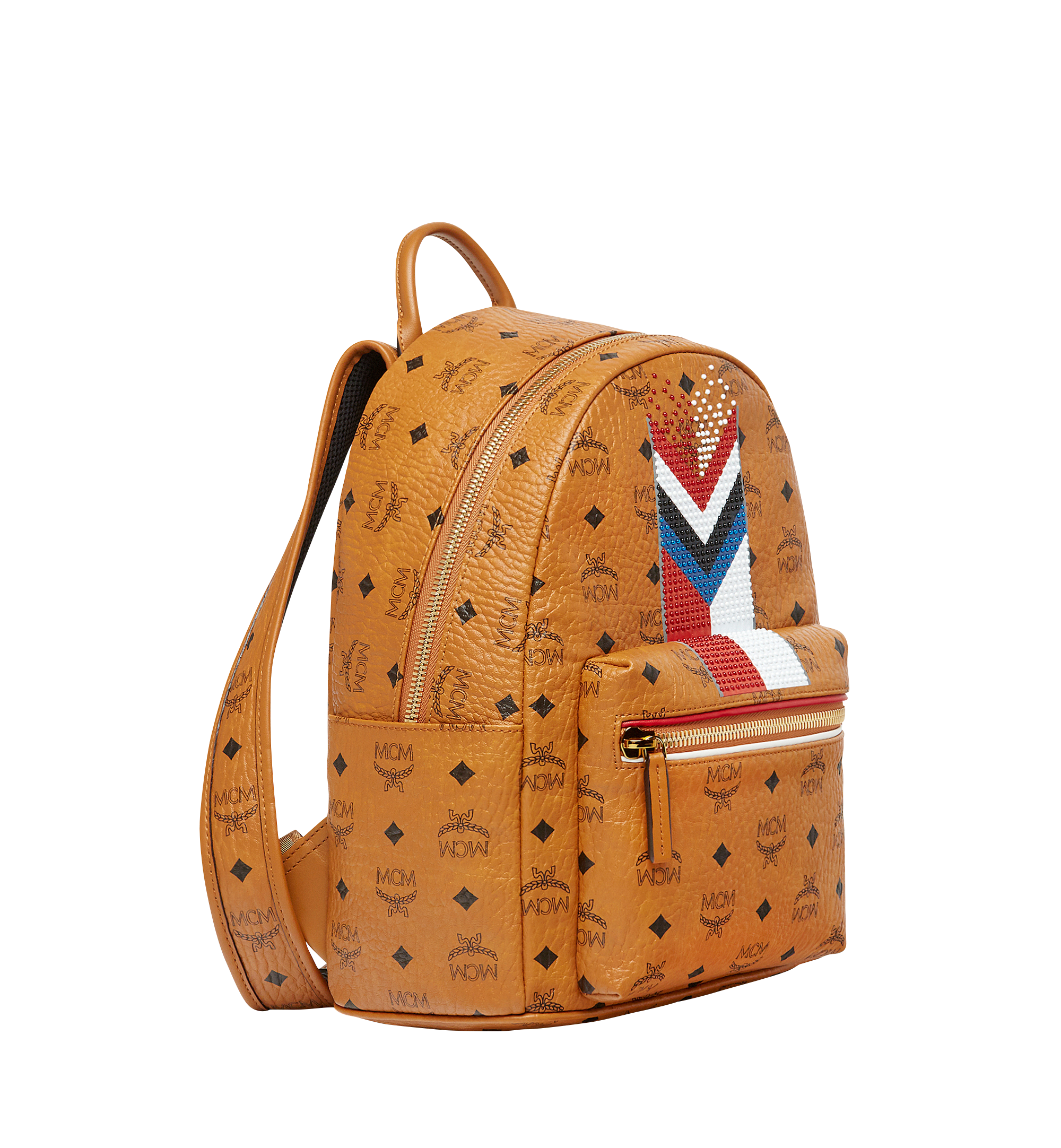 MCM Stark Chevron Stripe Backpack in Visetos Cognac MMK8SVE46CO001 Alternate View 1